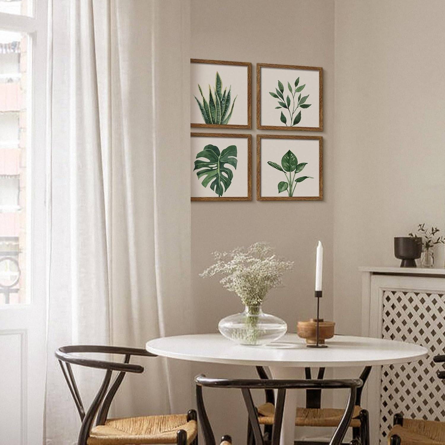 Botanical Bathroom Wall Art Green Plant Framed Set