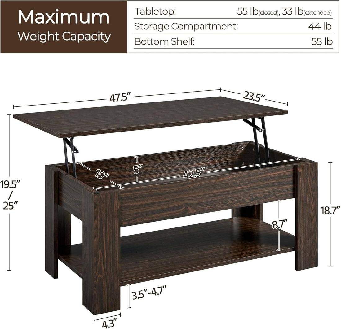 Lift Top Coffee Table with Hidden Compartment and Storage Shelf,