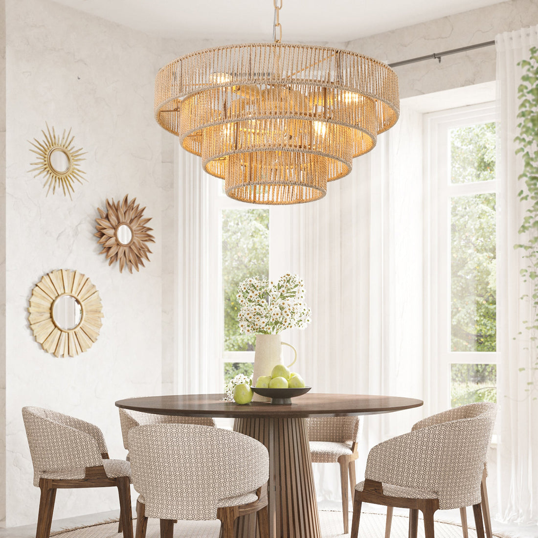 Bohemian style Woven Pendant Light 19.7 Inch Rattan Ligh Large Rattan