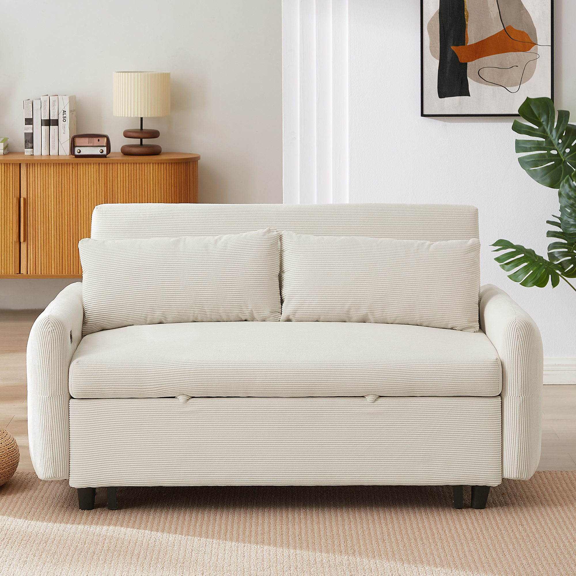 57.48" Pull-out Sofa Bed Convertible Couch 2 Seat Loveseat Sofa Modern