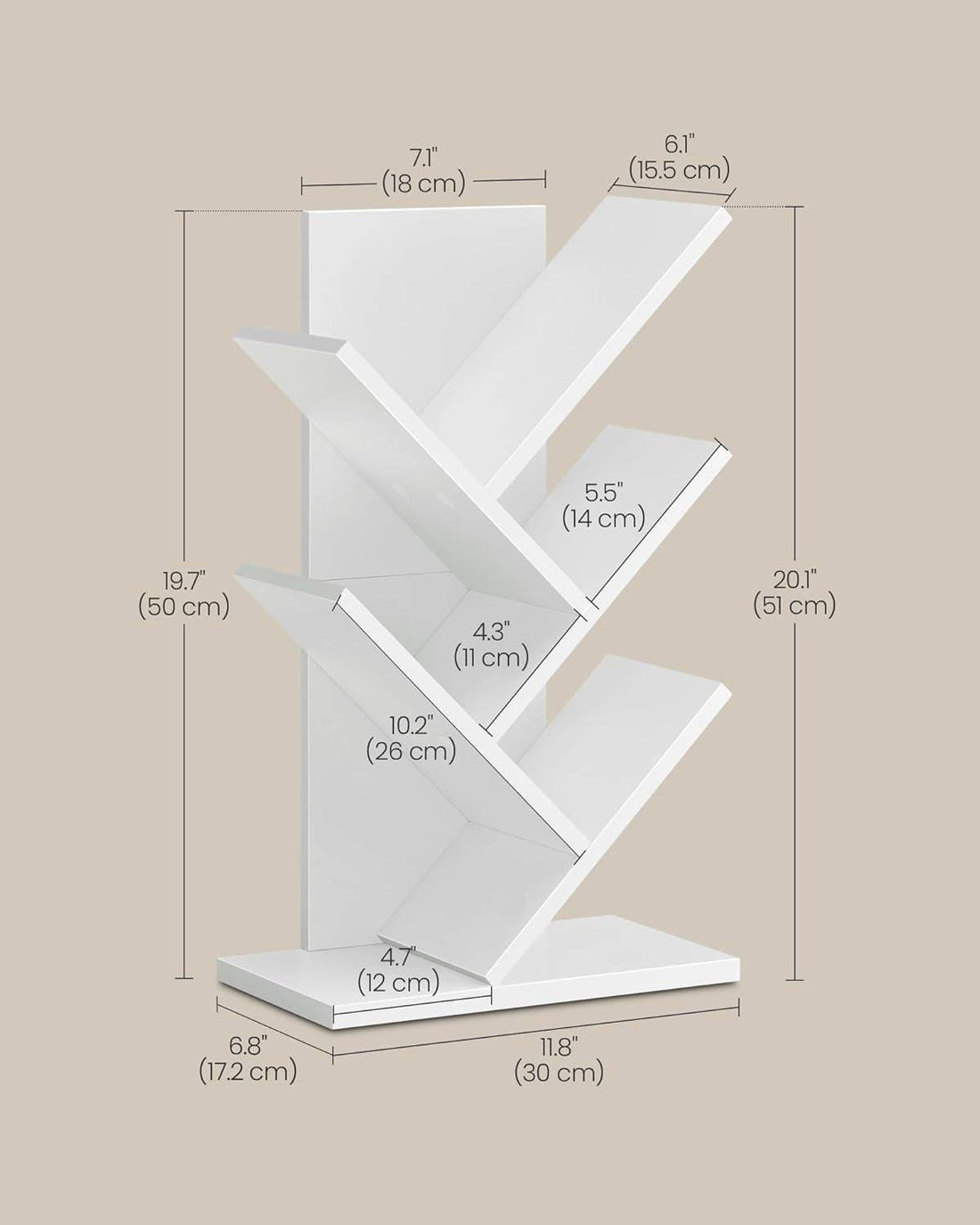 Tree Bookshelf, 5-Tier Bookcase, Small Bookshelf, Space-Saving Corner