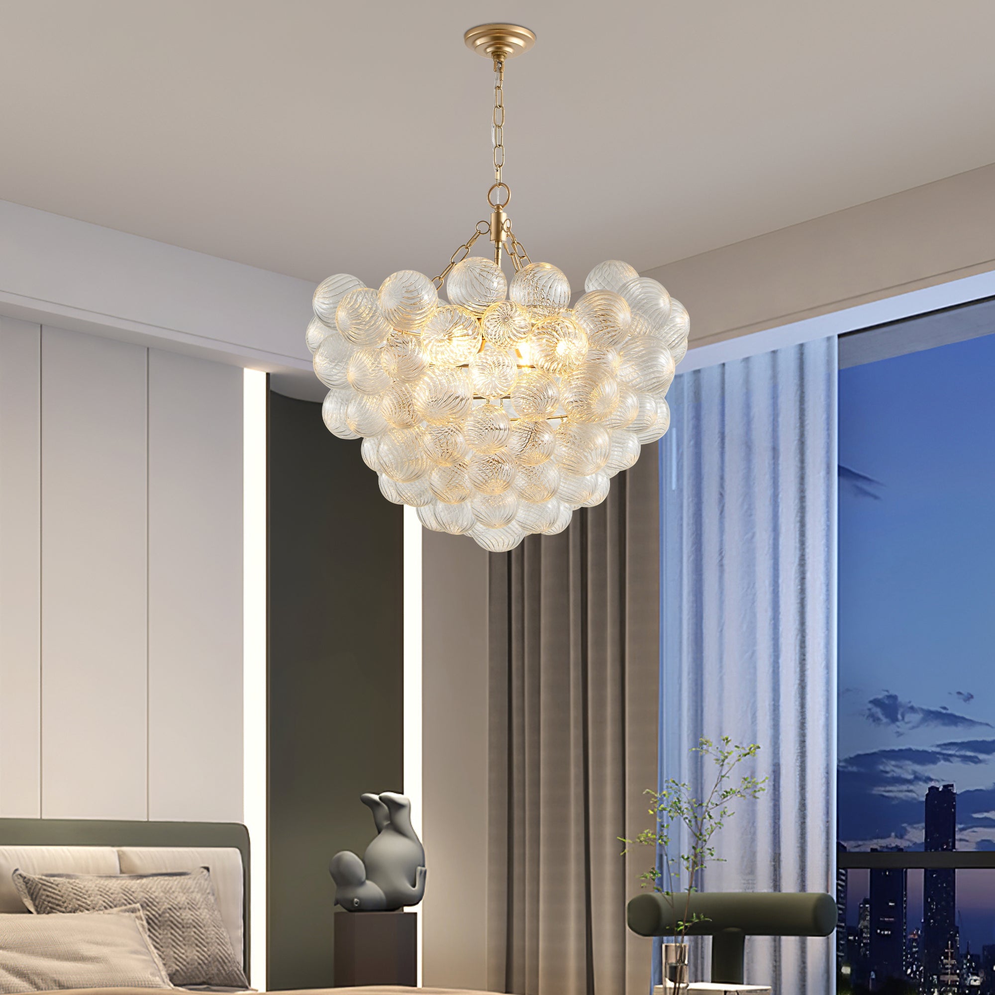 23.6-Inch Gold Pendant Light Chandelier with Threaded Clear Glass
