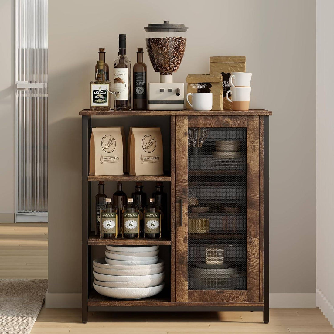 Mini Coffee Bar Cabinet Small Kitchen Buffet Farmhouse