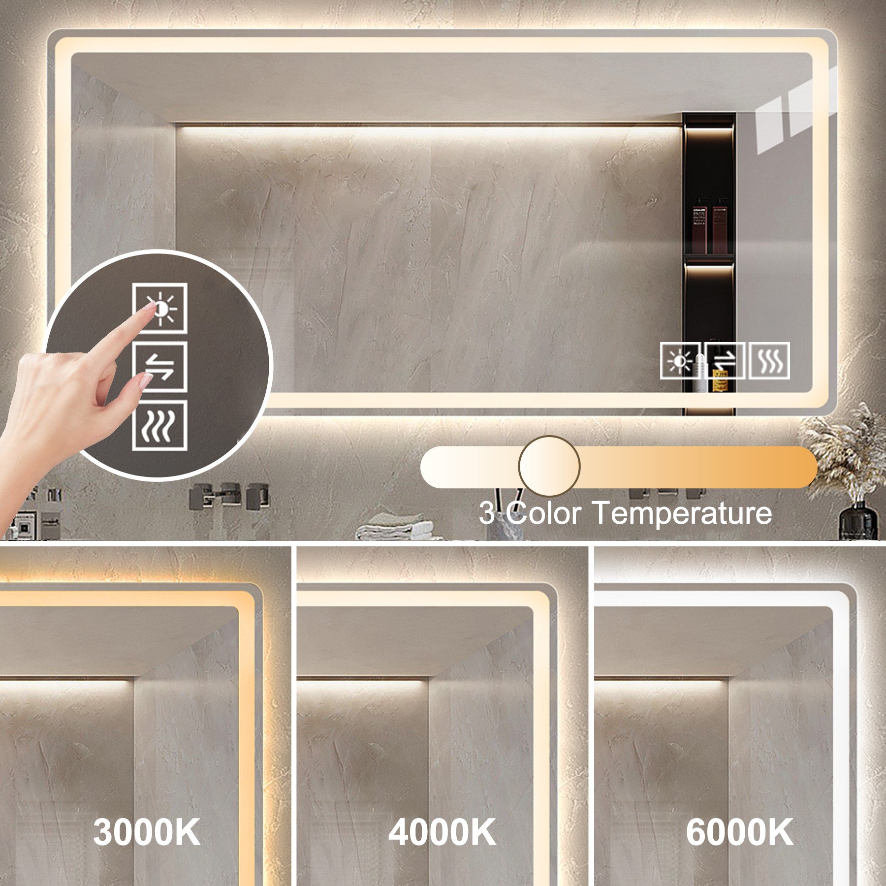 48*32 inch Bathroom Mirror with Led Lights , Anti-Fog Lighted Vanity