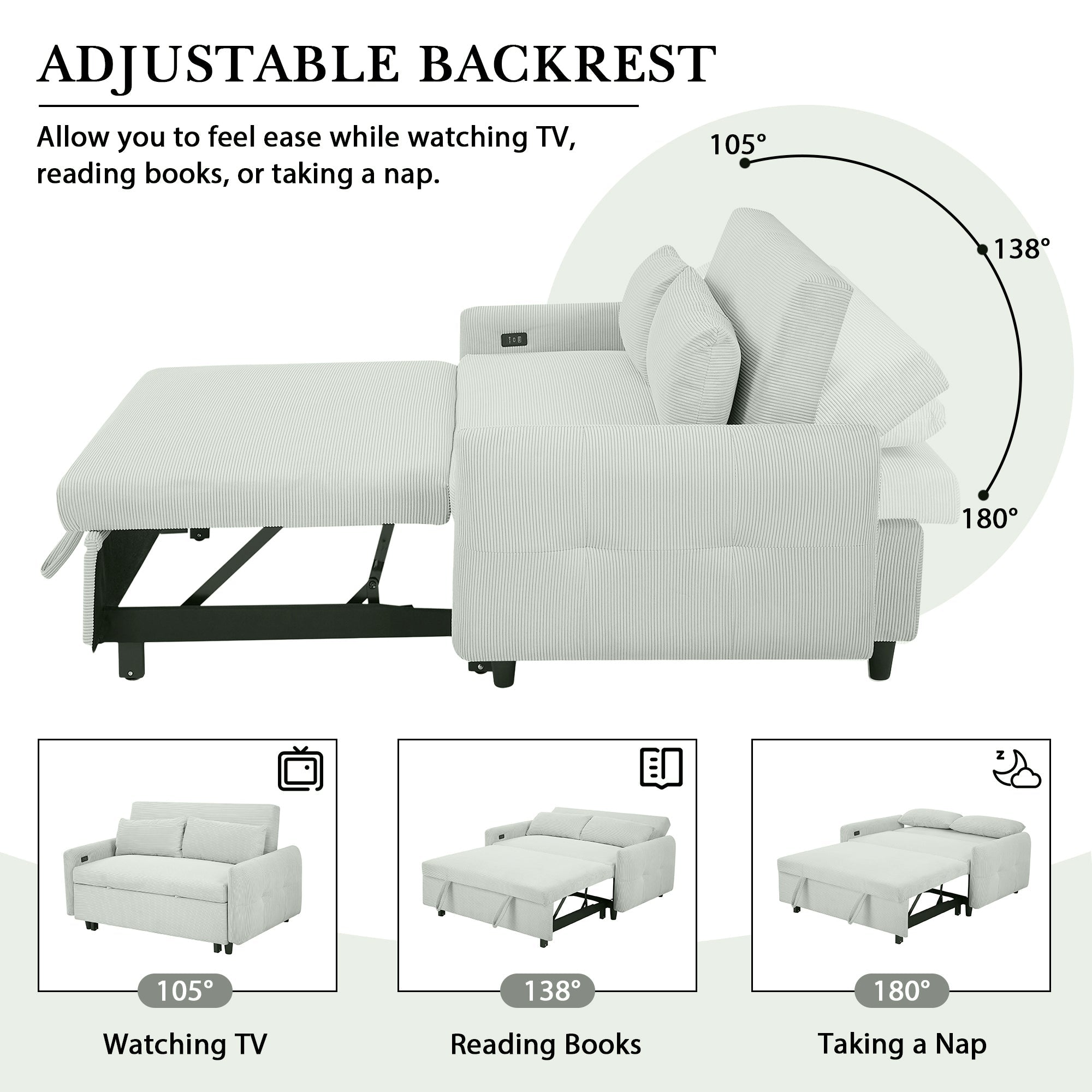 57.48" Pull-out Sofa Bed Convertible Couch 2 Seat Loveseat Sofa Modern