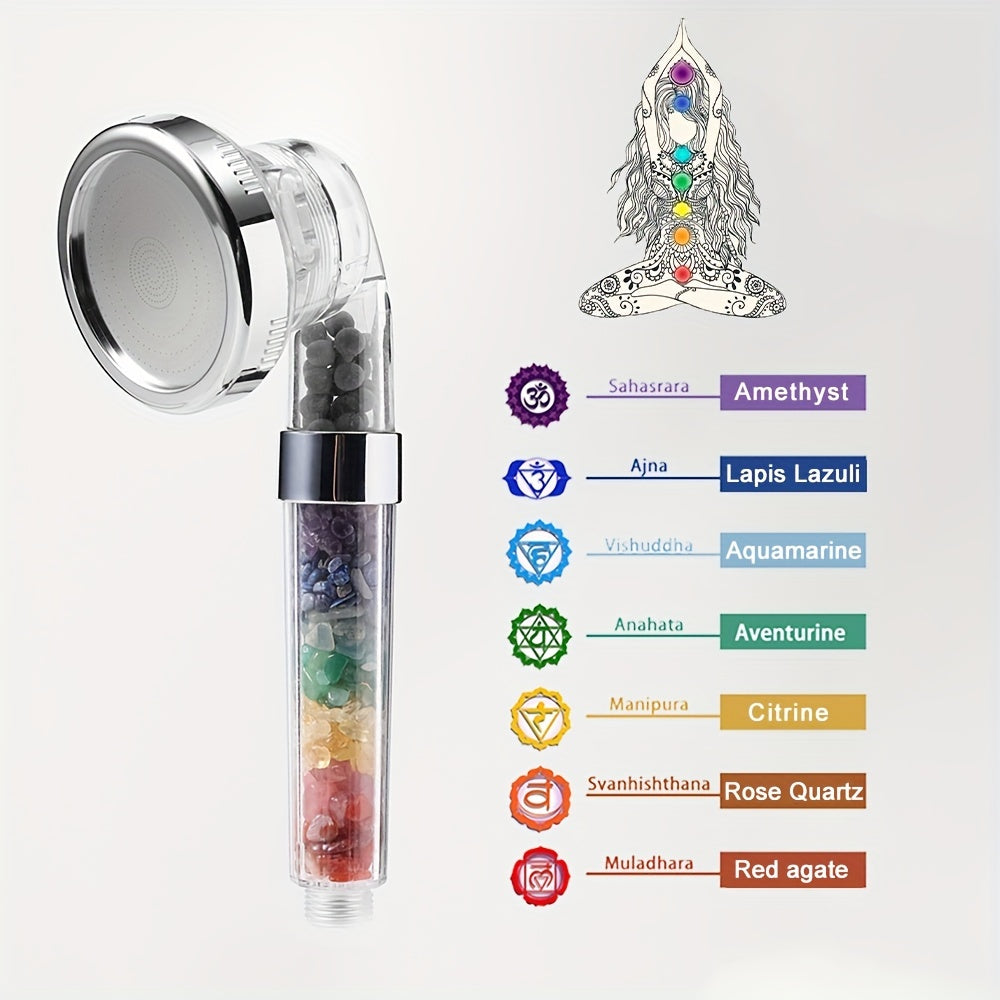 1pc APENGSHI SPA Shower Head with Natural Faux Gemstones, Amethyst & Rose Quartz, High Pressure Water Saving, Crystal Gravel Filter, Rock Crystal Material, Casual Style