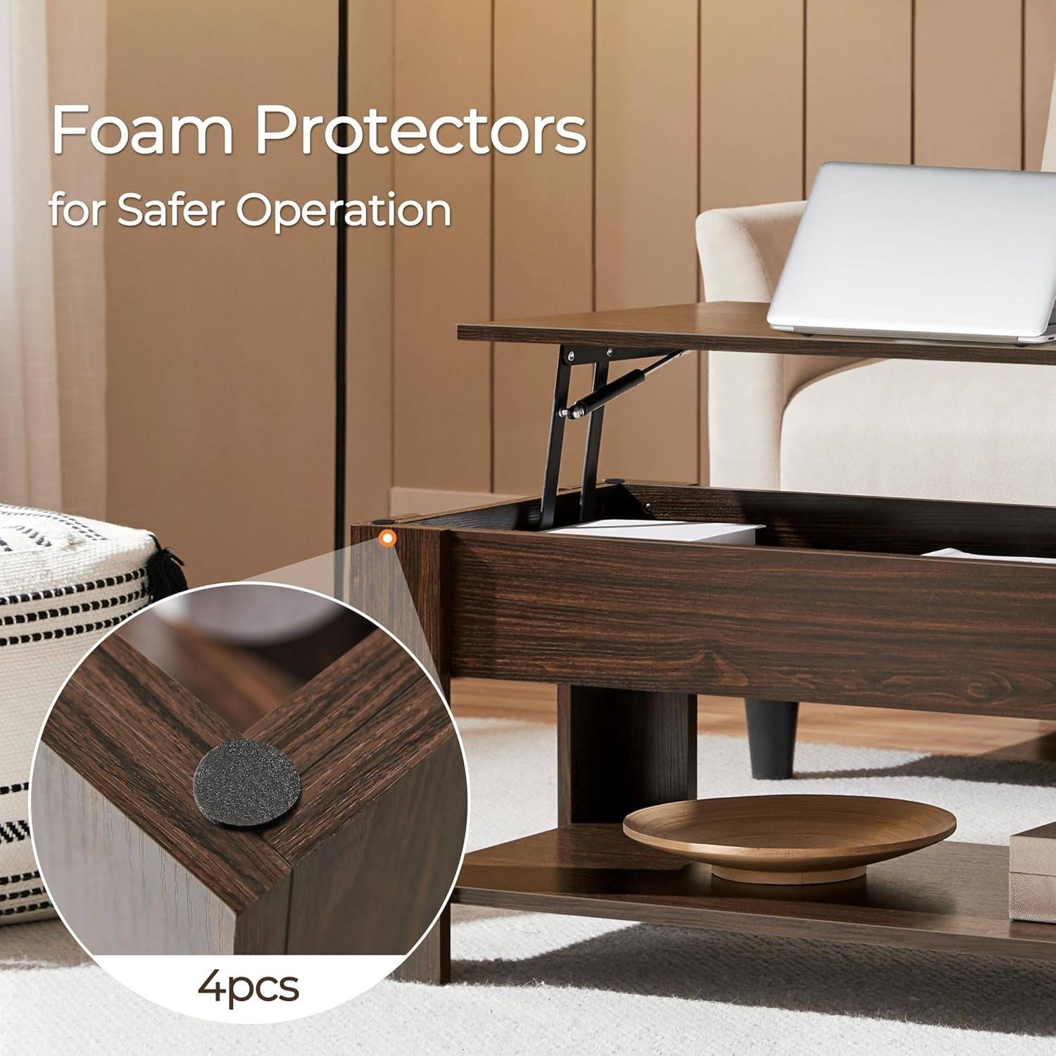 Lift Top Coffee Table with Hidden Compartment and Storage Shelf,