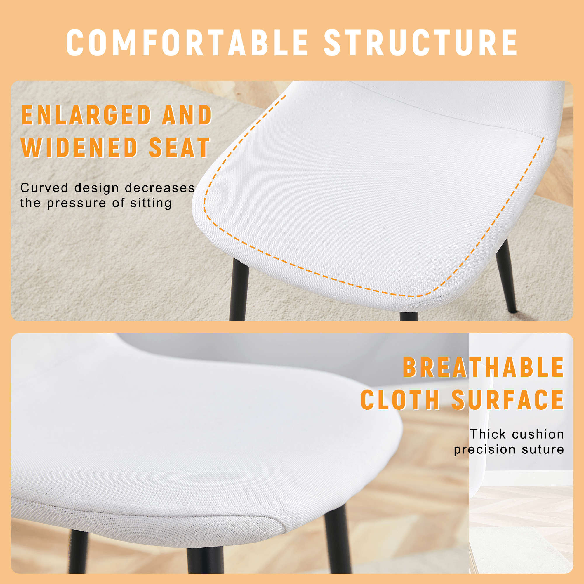 Luxury Simple Chair - Set of 4 WHITE Linen-Cotton Material High