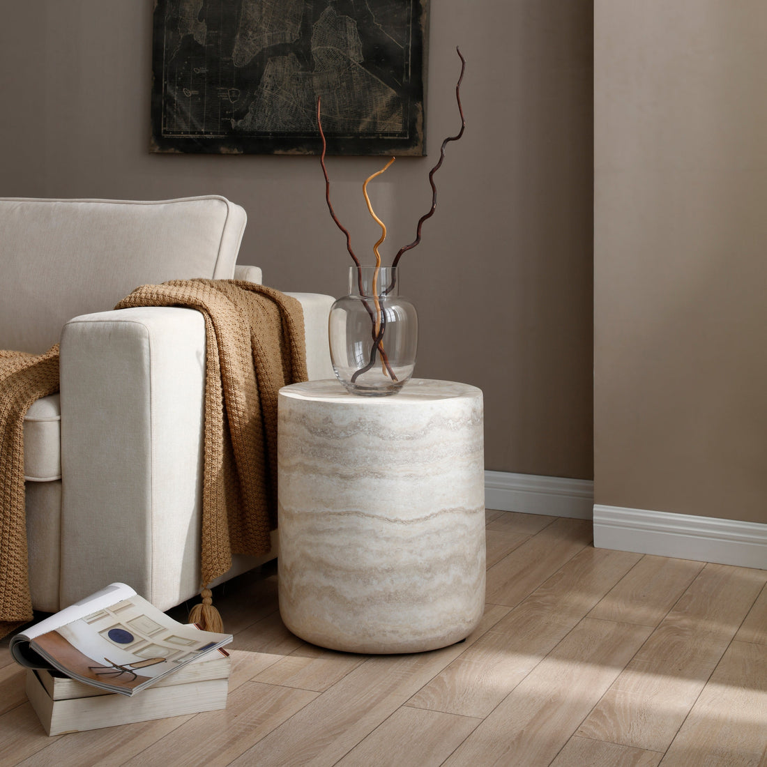 15.74 inch Faux MARS marble Pattern Coffee Tables for Living Room