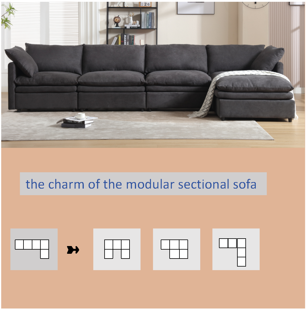 Modern U-shaped Sectional Sofa ,5-seat Upholstered Sofa