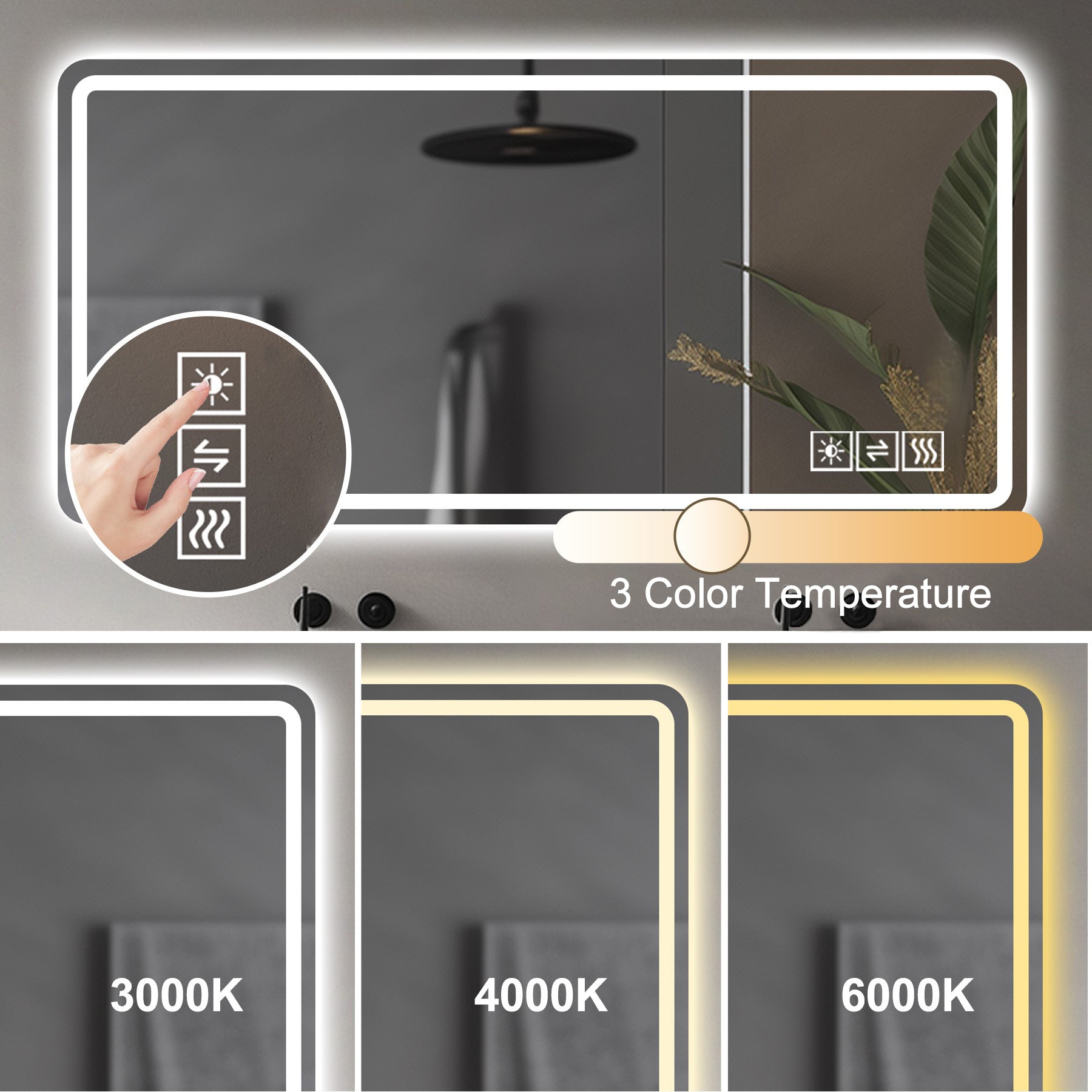28*60inch LED Bathroom Vanity Mirror ,wall mirror,Anti-Fog,