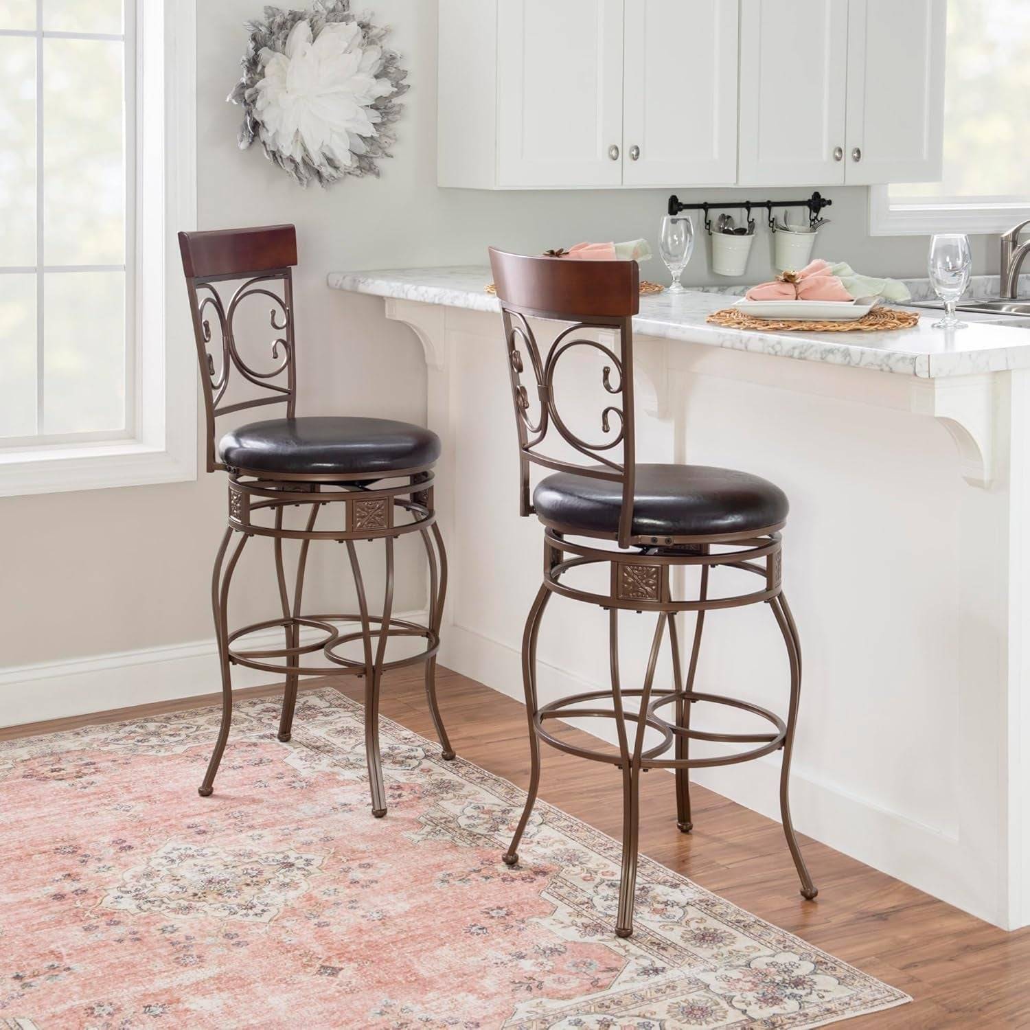 Company Back Scroll Big and Tall Barstool, Bar Height, Dark