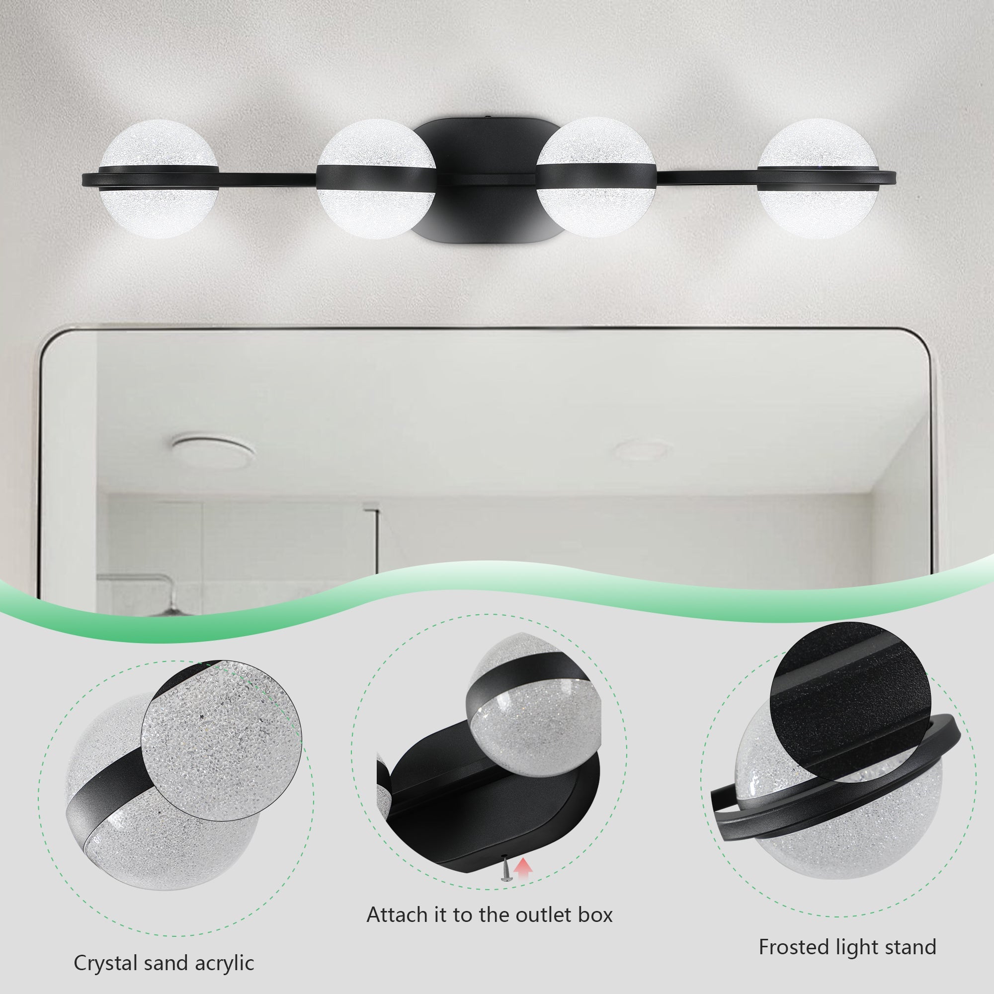 Modern Minimalist Bathroom Vanity Light, LED 4 Bulb Frosted Glass