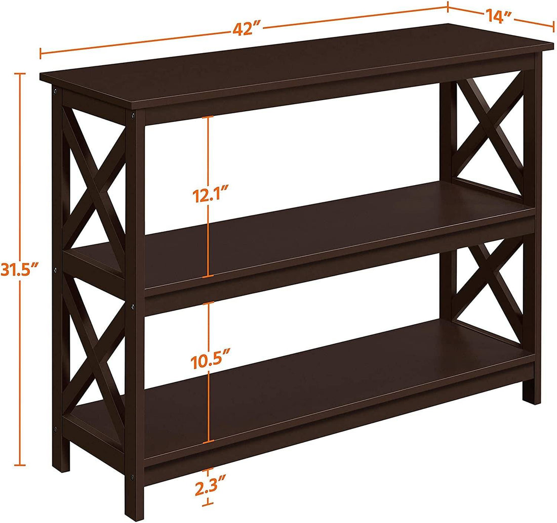 3-Tier Espresso Console Table with Storage Shelves