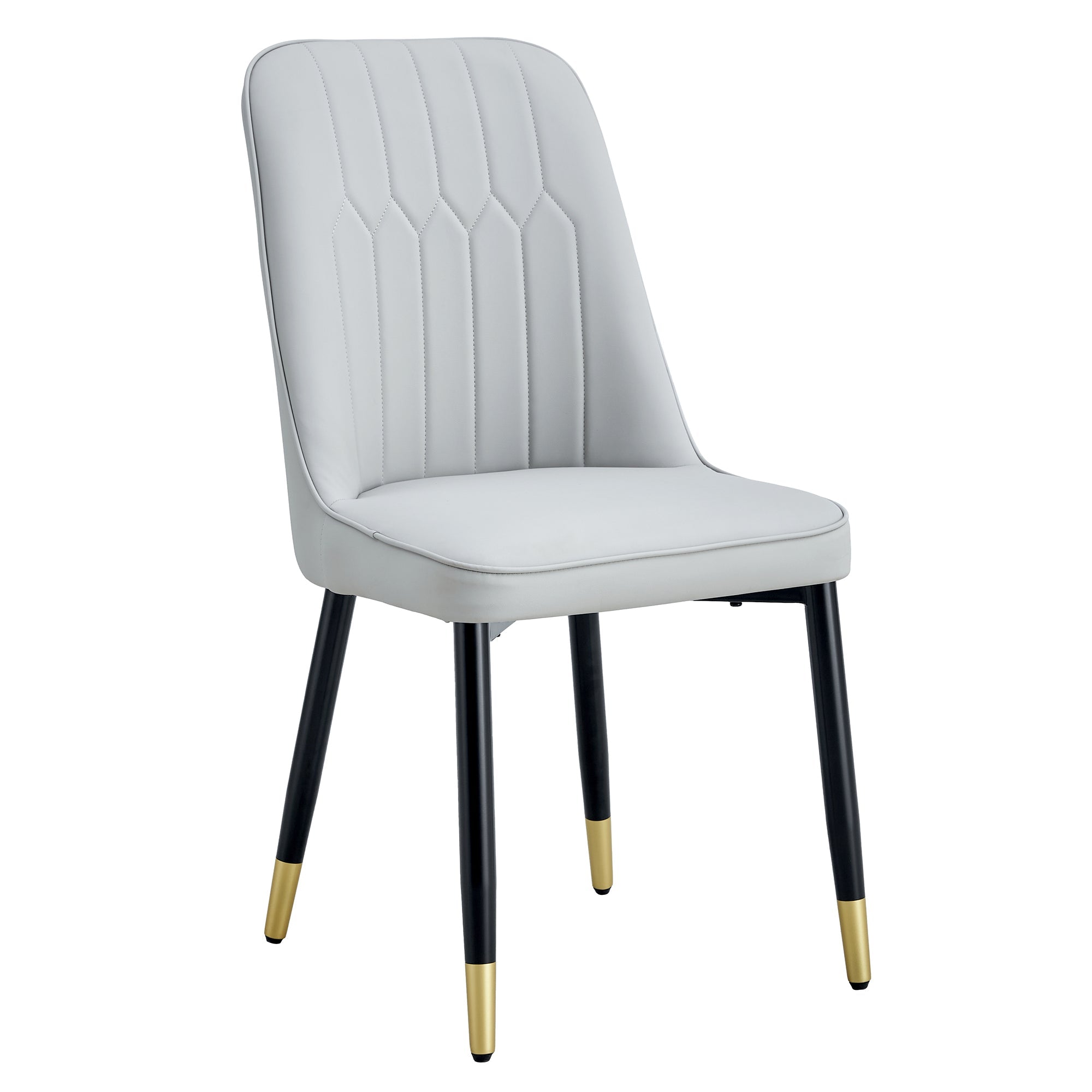 Light gray dining chairs and living room chairs. PU material and metal