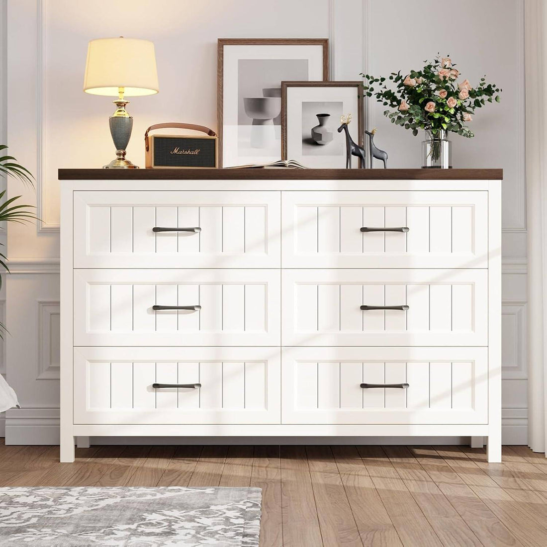 Farmhouse Dresser 6 Drawer Dresser for Bedroom, Large Wooden Dressers