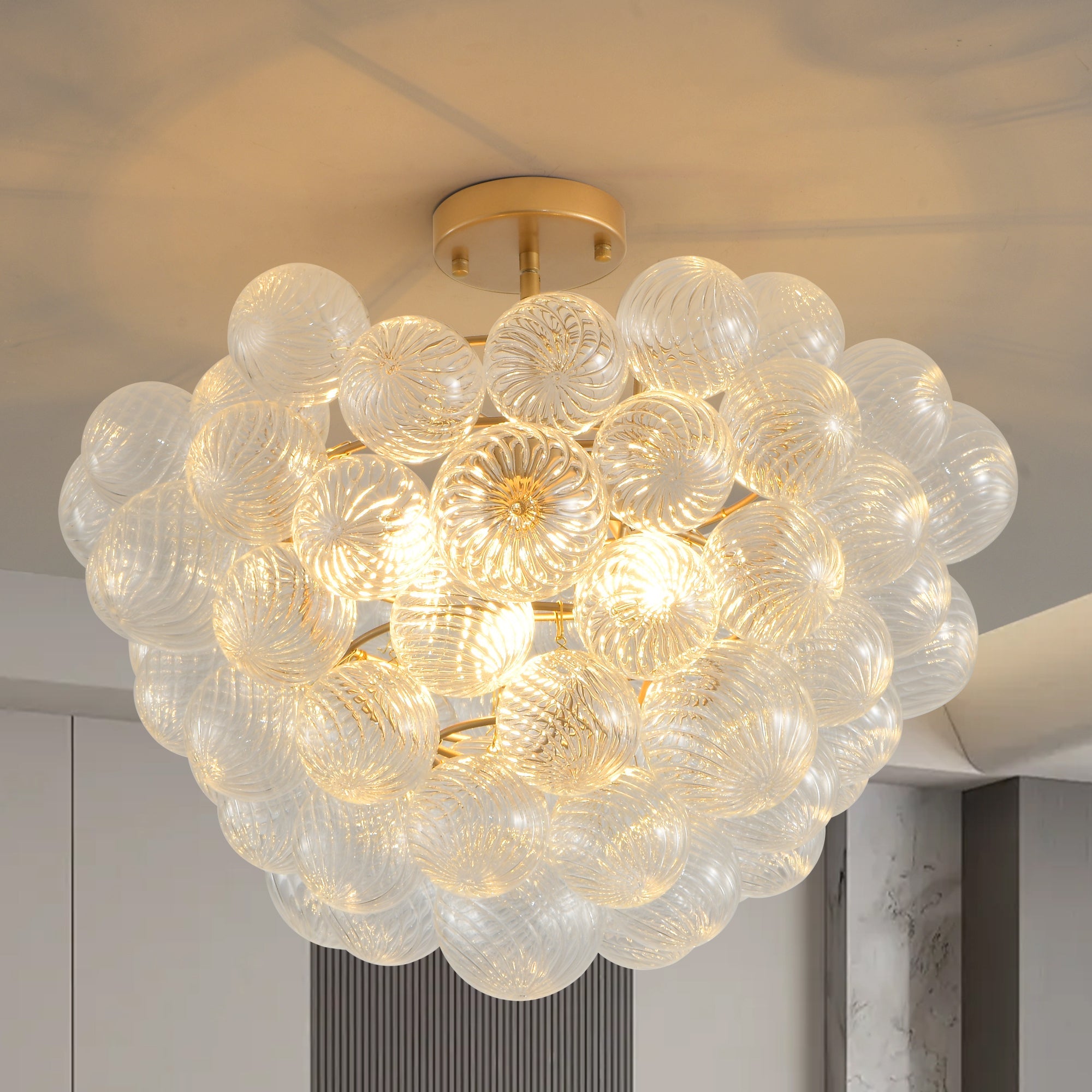 20-Inch Gold Ceiling Pendant Light with Threaded Clear Glass Globe