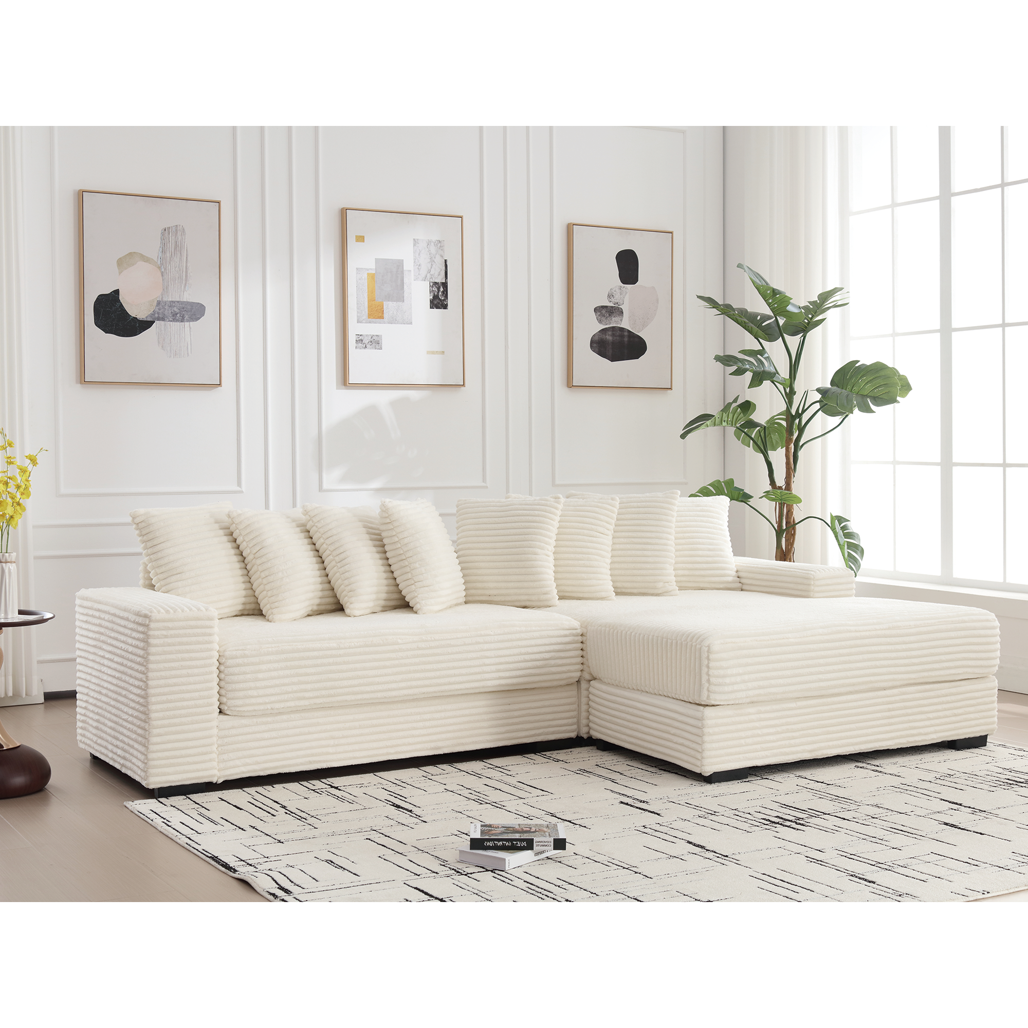 Oversized Two-Piece Couches, L Shaped Sofa, Corduroy, Right Chaise