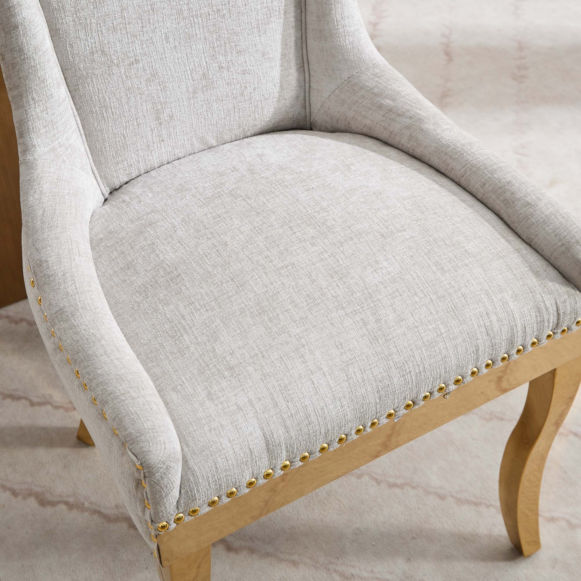 Chenille Dining Chairs, Modern Style with Curved Gold - Plated Legs &
