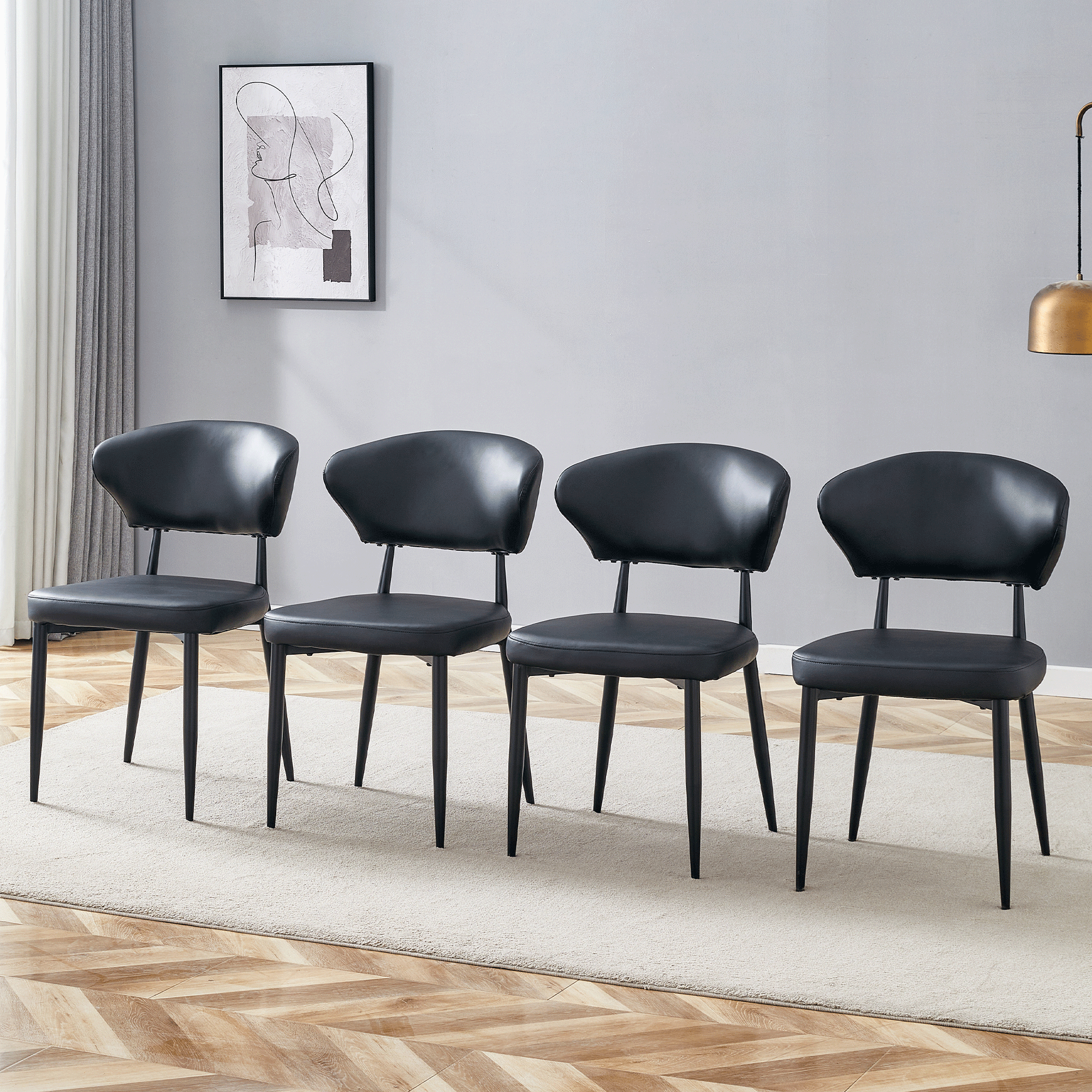 Black Minimalist Ergonomic Dining Chair, With A Curved Backrest For