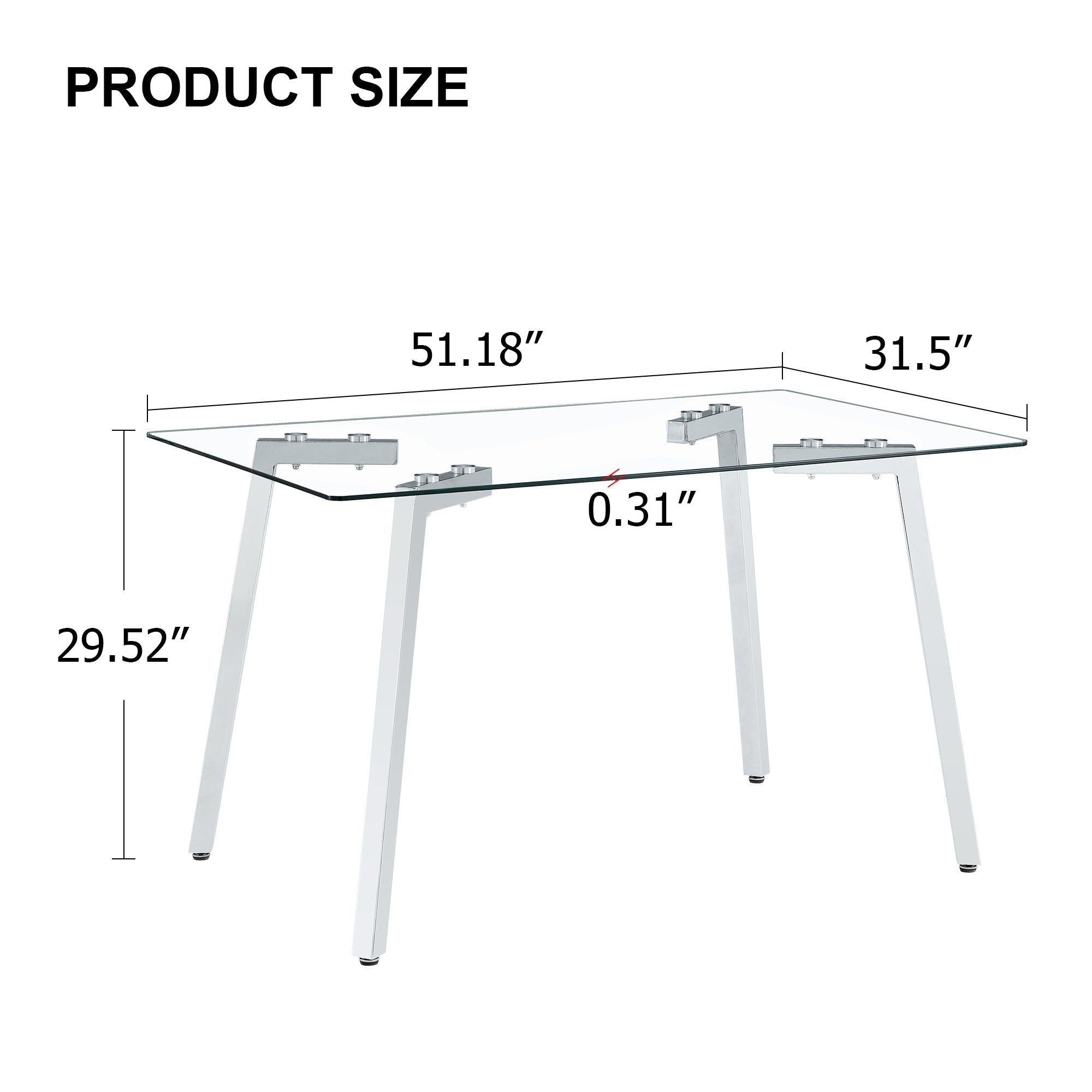 Glass Dining Table Modern Minimalist Rectangular for 4-6 with 0.31&