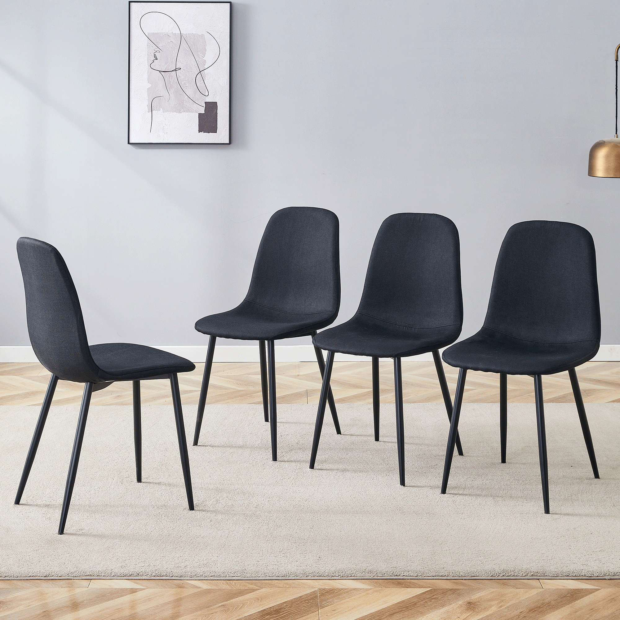 Luxury Simple Chair - Set of 4 BLACK Linen-Cotton Material High