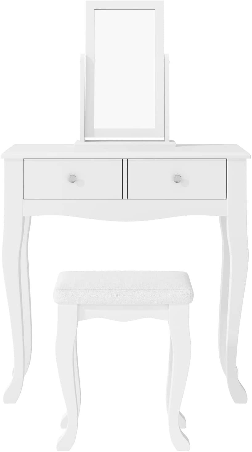 Makeup Vanity Table Set with 360° Rotation Mirror