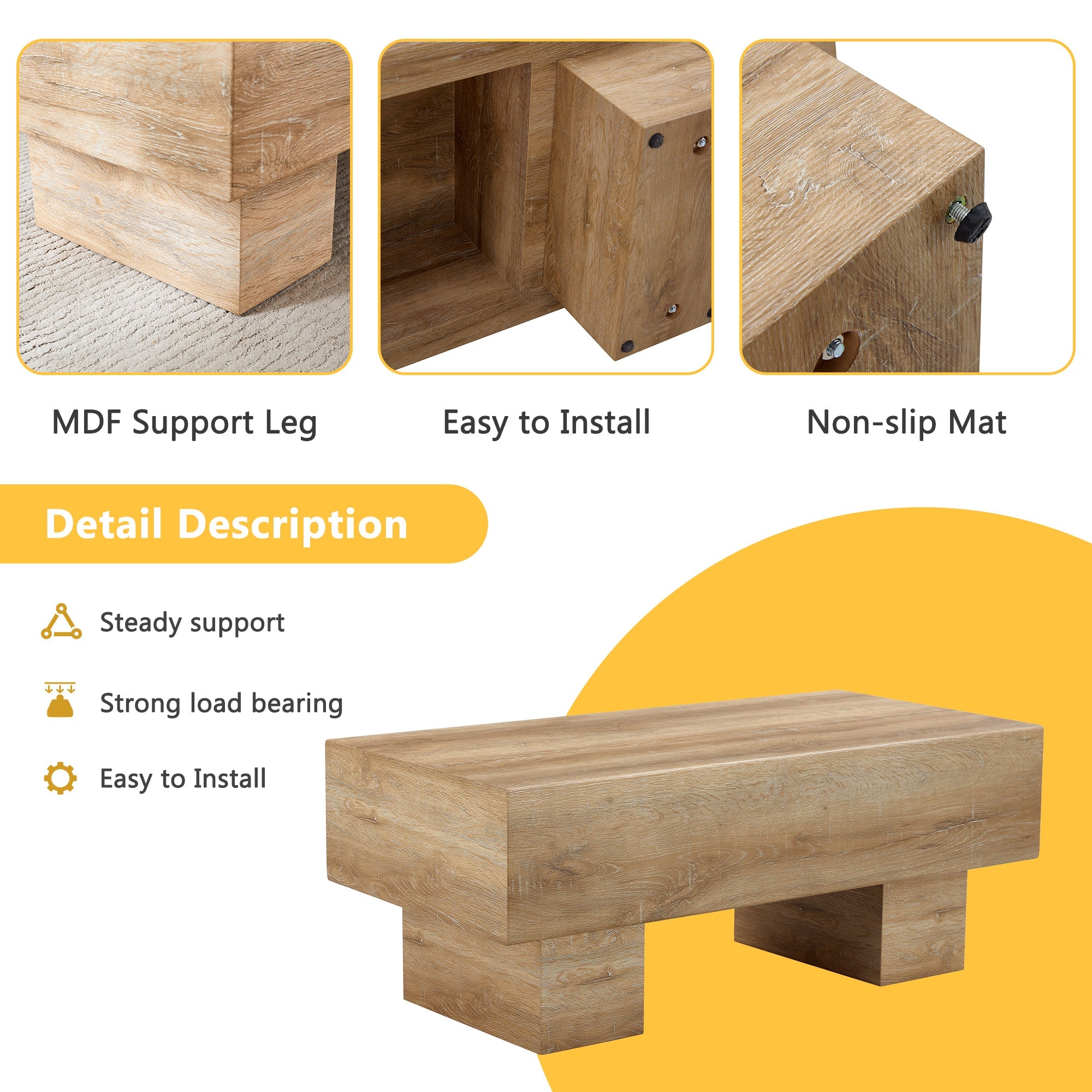 Modern Simple Light Wood Texture MDF Coffee Table - 43.3&