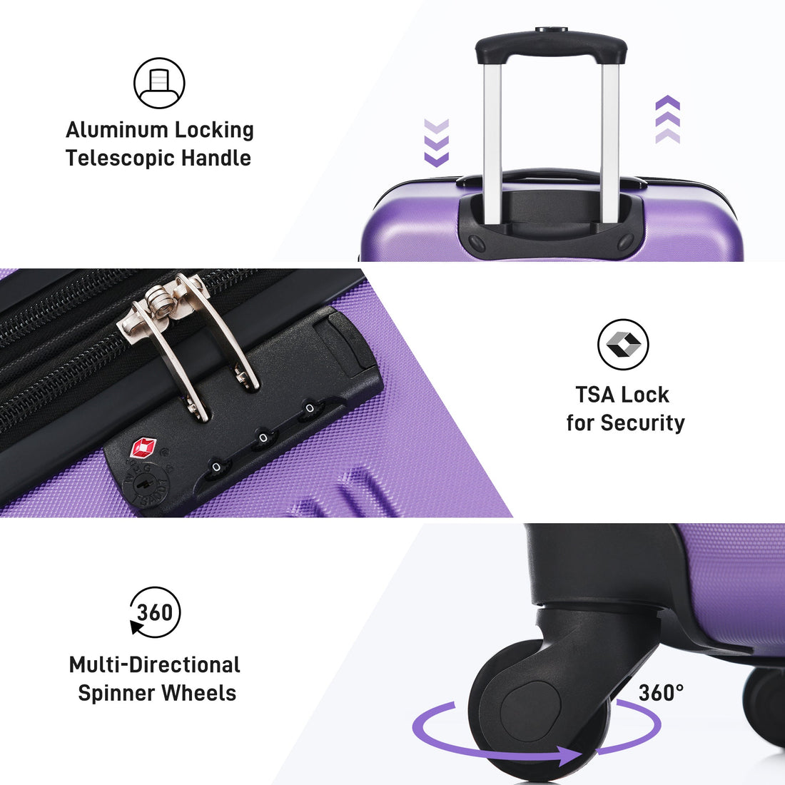 3 Piece Luggage Set Hardside Spinner Suitcase with TSA Lock 20&