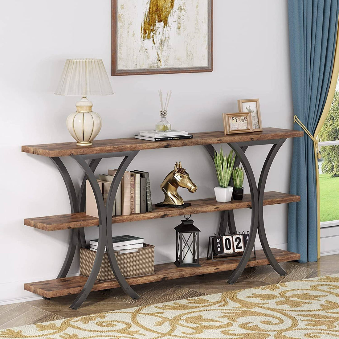 Narrow Console Table with 3 Shelves (Brown)