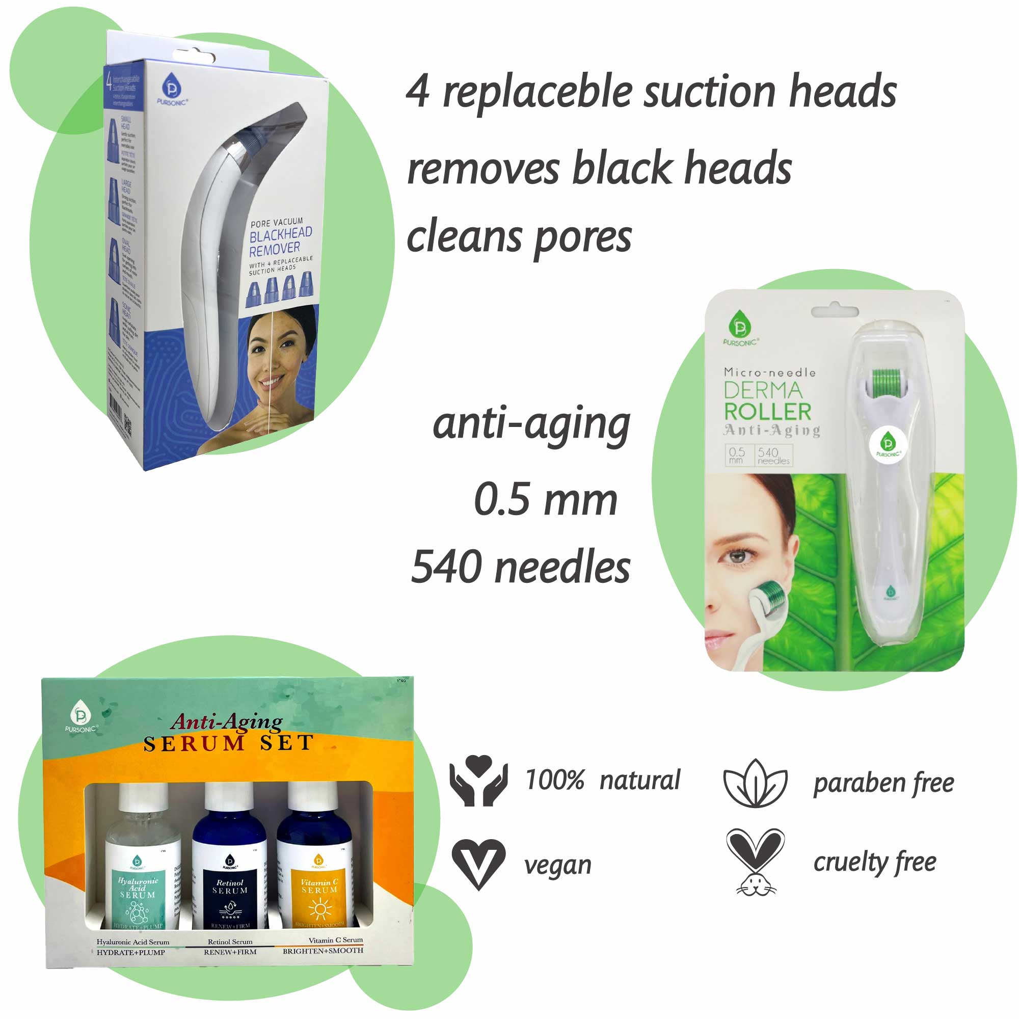 Pursonic Ultimate Rejuvenation Bundle: Micro Needle Derma Roller, Pore