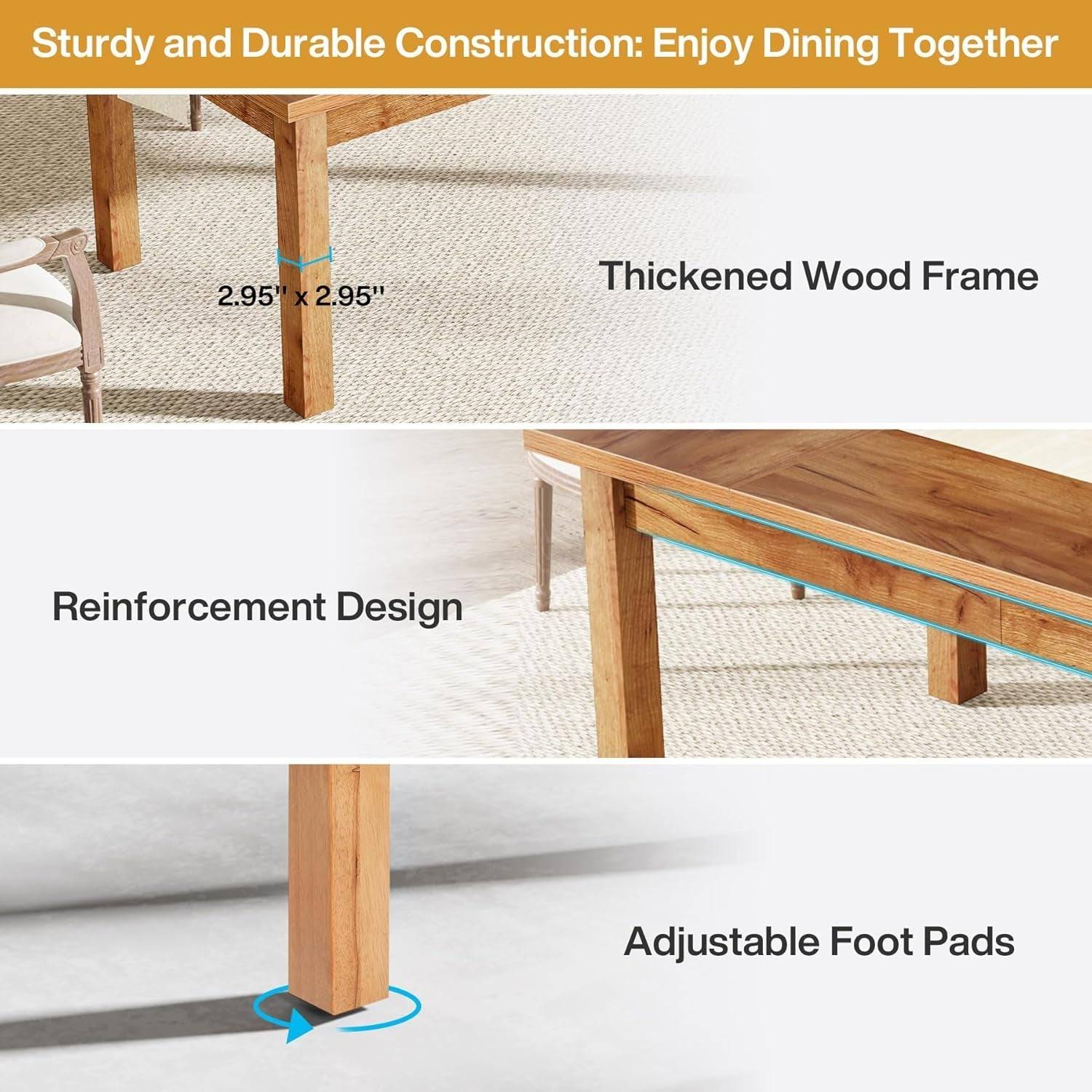 70.87" Wood Dining Table for 6-8 People, Modern Large Rectangle