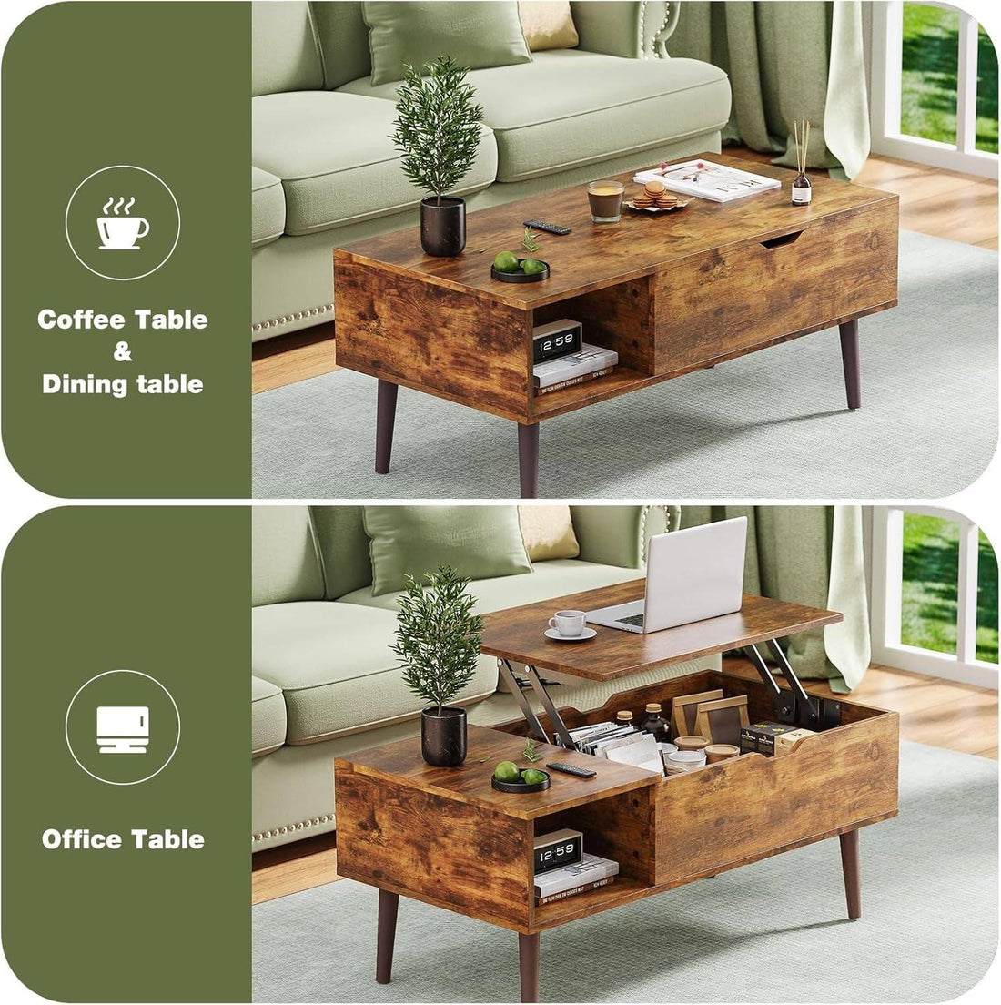 Wood Lift Top Coffee Table with Hidden Compartment and Large Storage