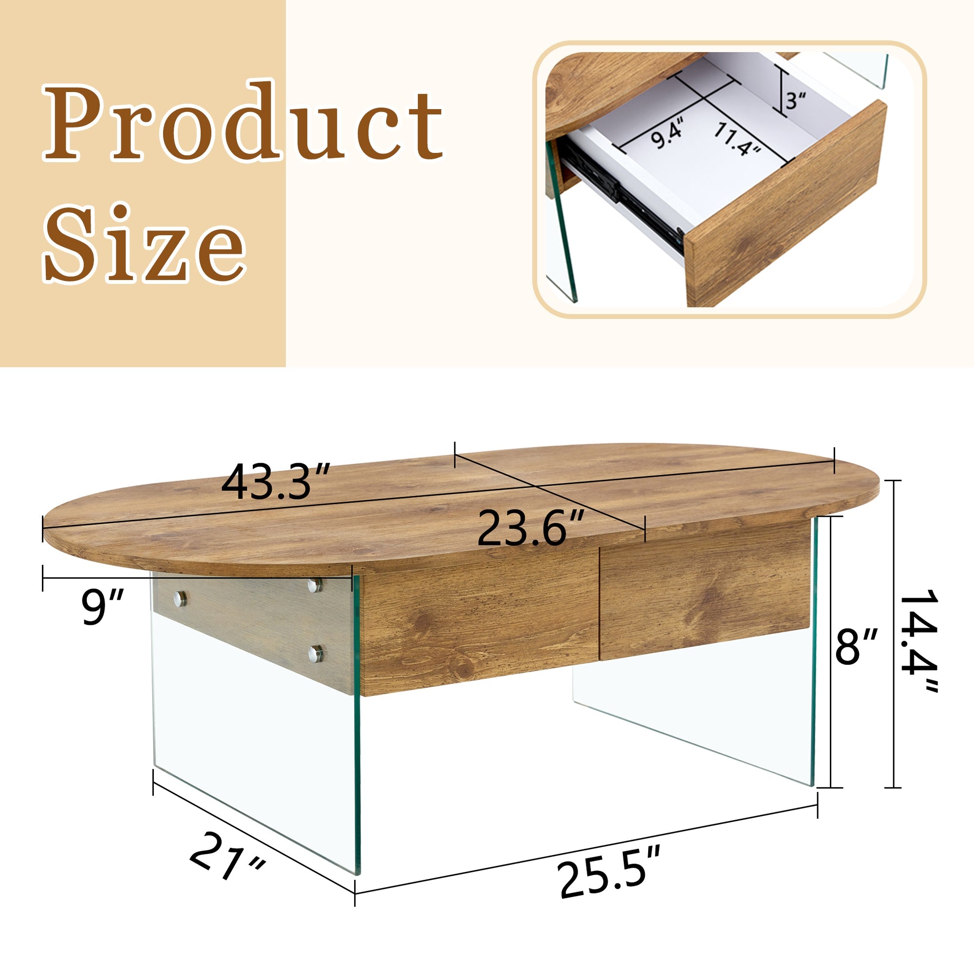 Cozy Natural Oval Double Drawer Coffee Table - 43.3&