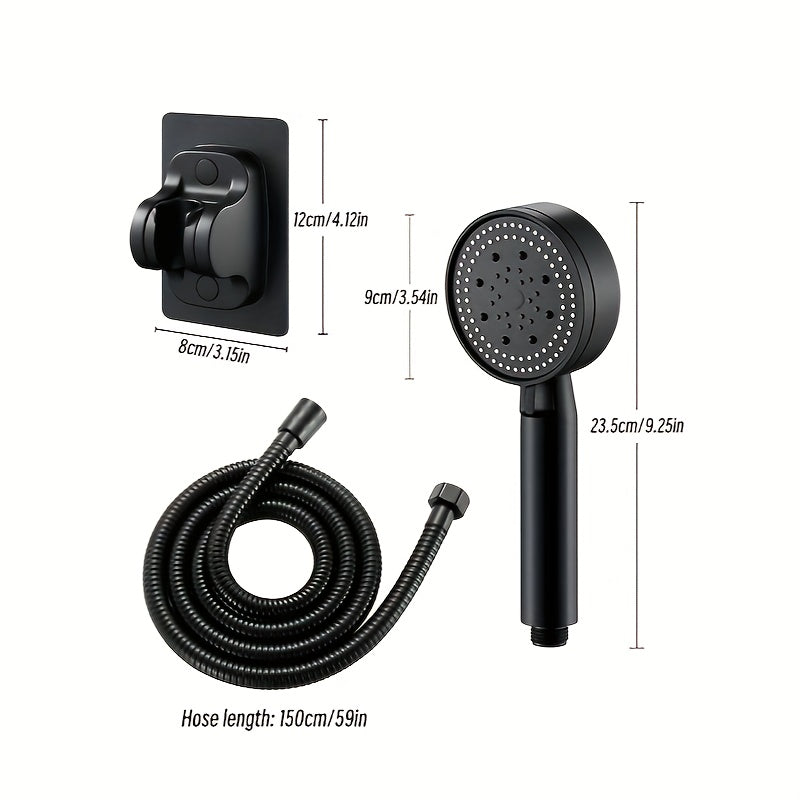 1pc Pressurized Handheld Shower Head Wth Bracket And Hose, 5 Modes Adjustable Water Output Shower Head, Bathroom Shower Nozzle, Shower Sprinkler, Bathroom Hardware, Bathroom Accessories