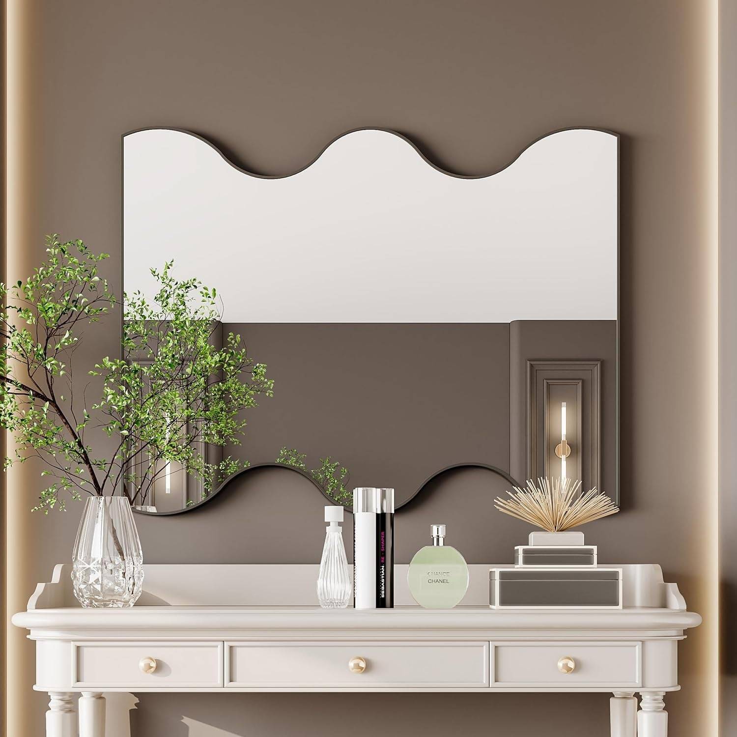 30X35 Inch Irregular Black Metal Framed Bathroom Mirror with Wavy