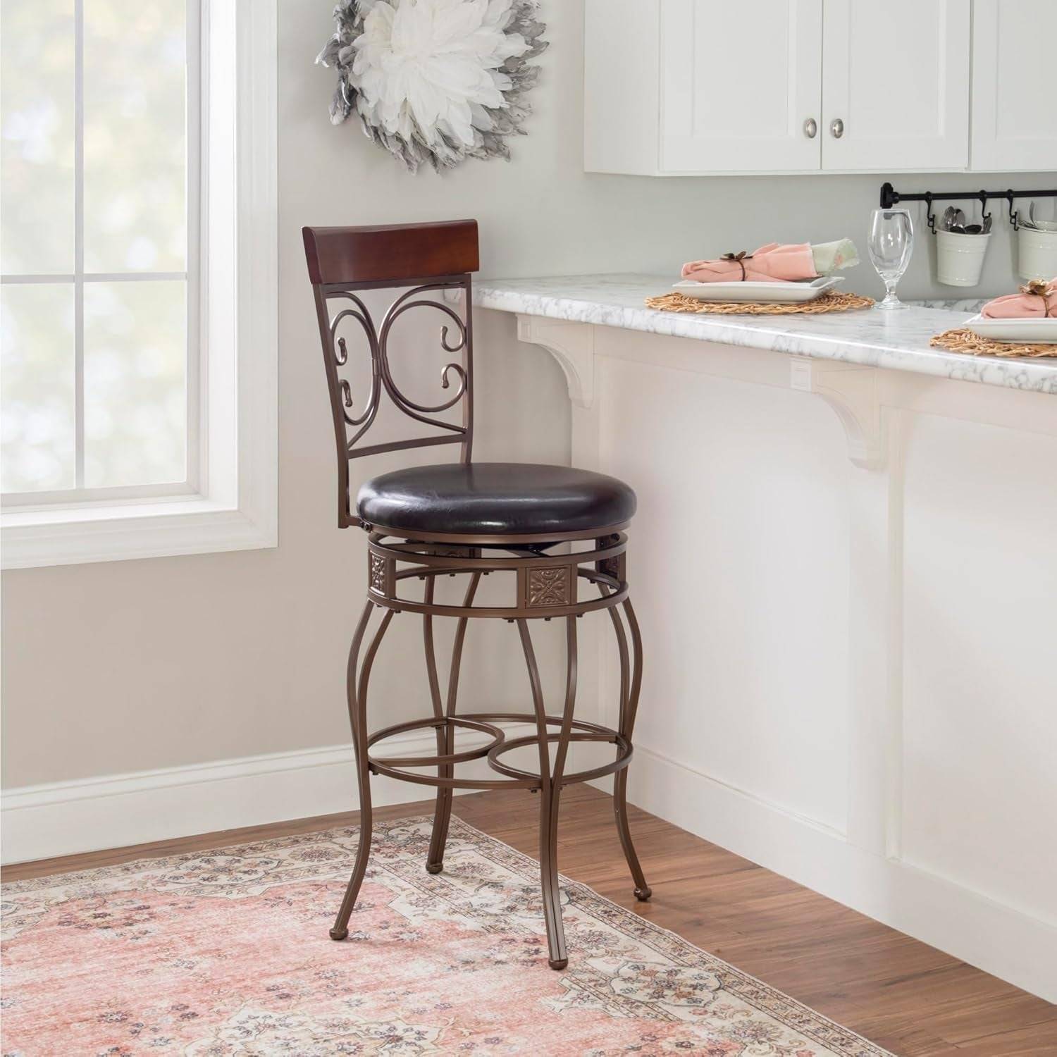 Company Back Scroll Big and Tall Barstool, Bar Height, Dark
