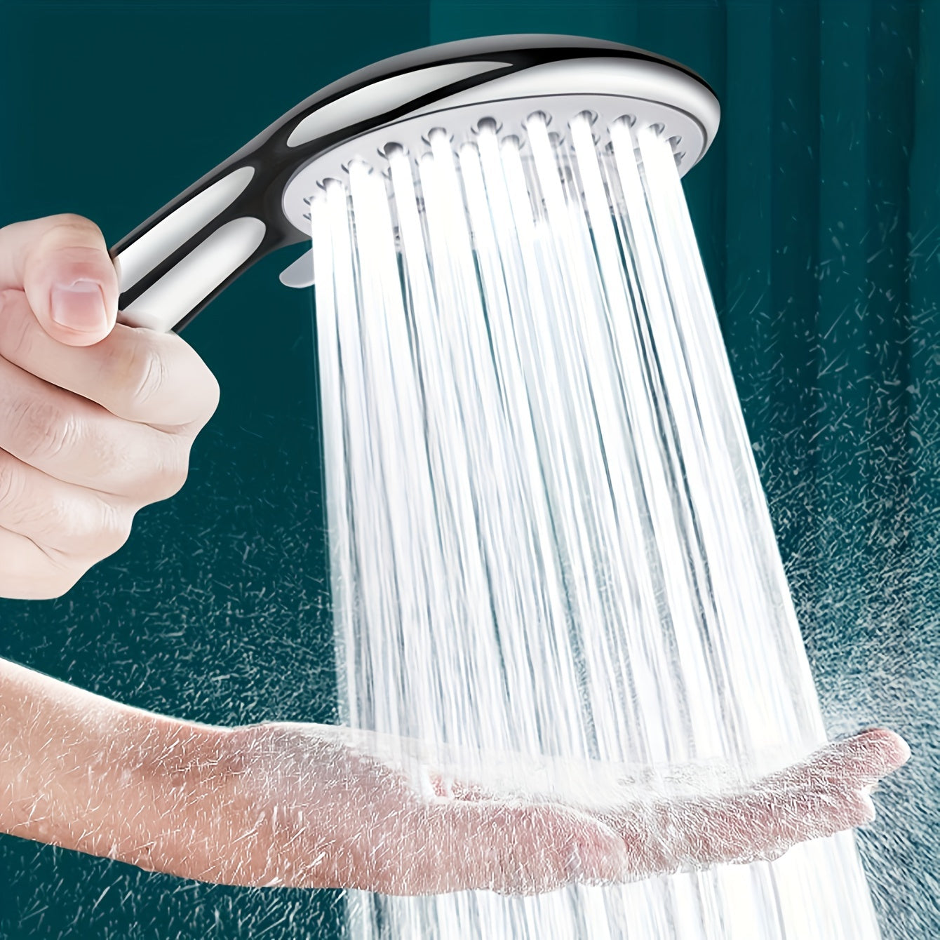 1pc Large Water Outlet Hole Handheld Shower Head Plus - 5 Modes Adjustable Water Output, Shower Bracket and Hose Included, Bathroom Shower Nozzle with Powerful Spray, Water-Saving Design, Easy Installation, Bathroom Hardware
