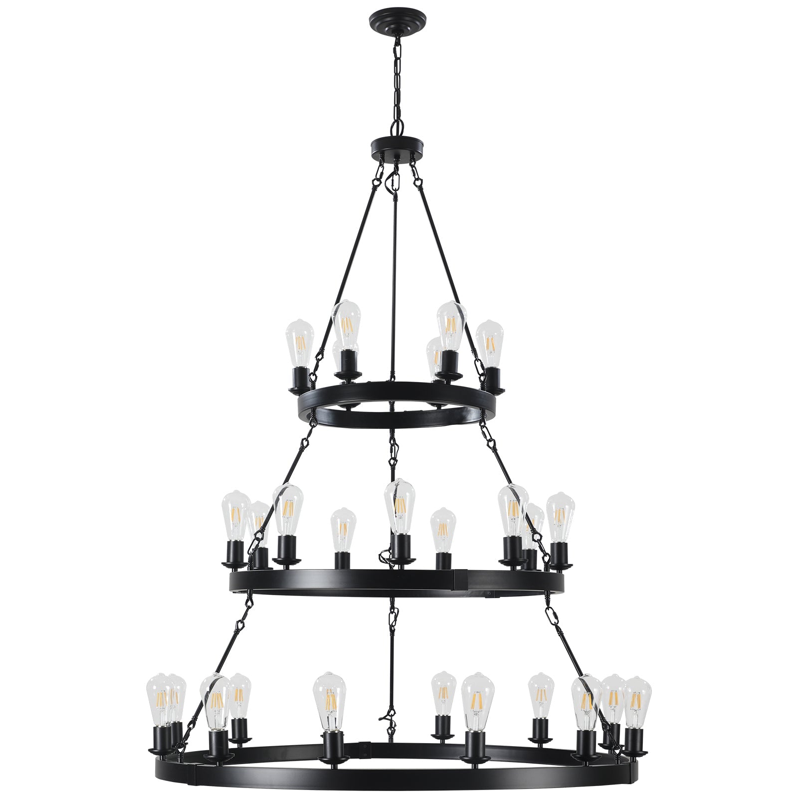27 Light Metal Ring Chandelier Black