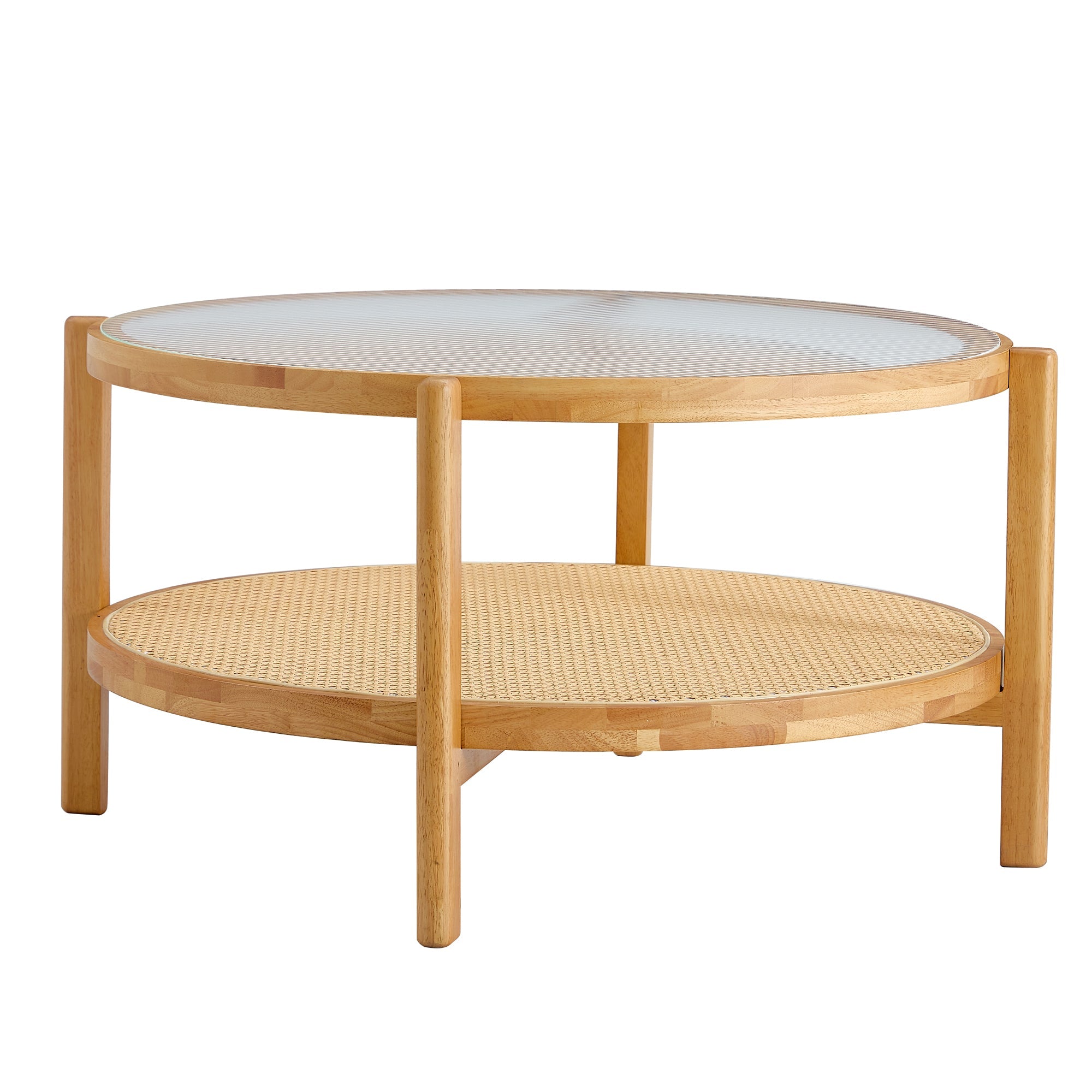 Modern simple circular double-layer solid wood tea table rattan woven