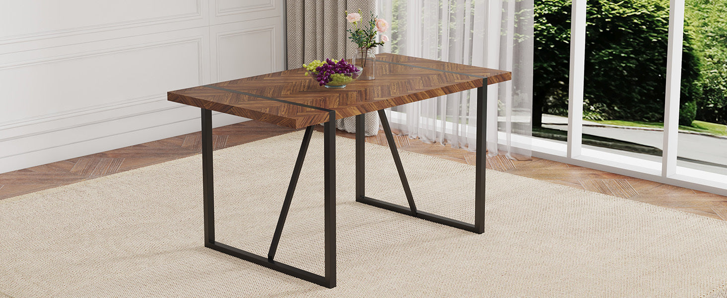 A minimalist retro rectangular dining table with a specially textured