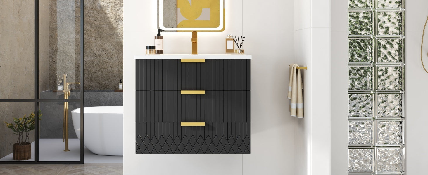 24inch Wall Mounted Floating Cabinet w/Double Drawer, Floating