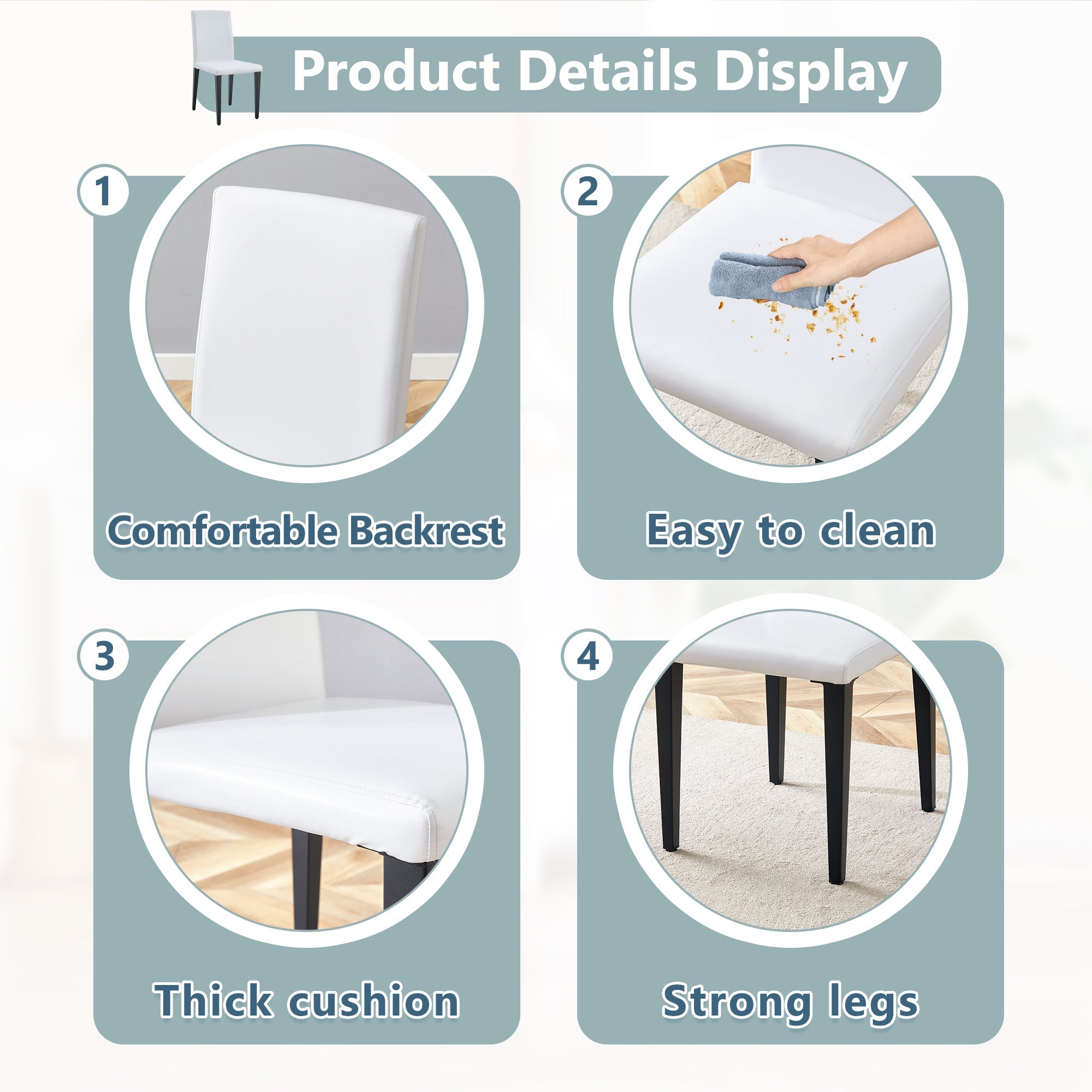 Four White PU dining chairs, simple and versatile, comfortable and
