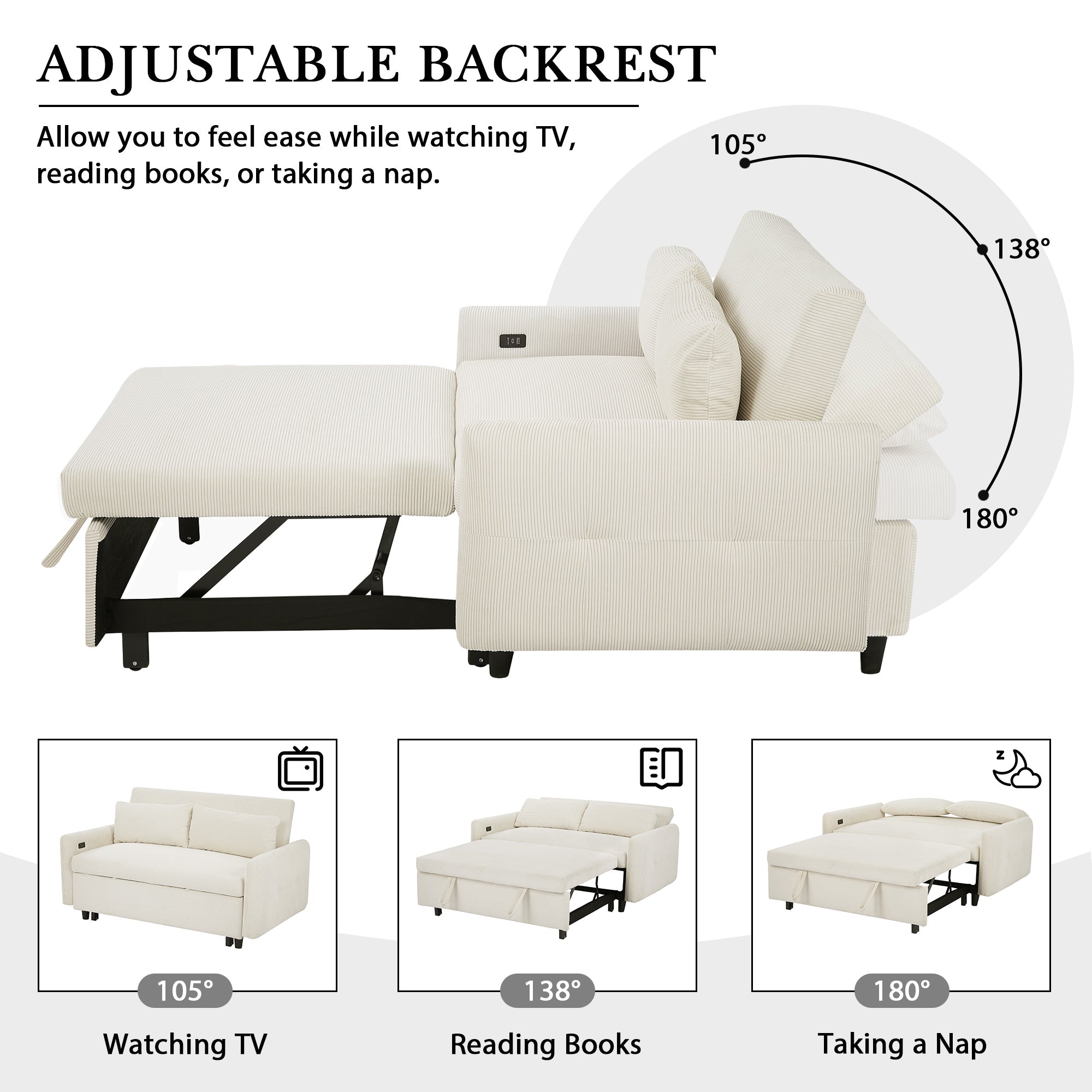 57.48" Pull-out Sofa Bed Convertible Couch 2 Seat Loveseat Sofa Modern