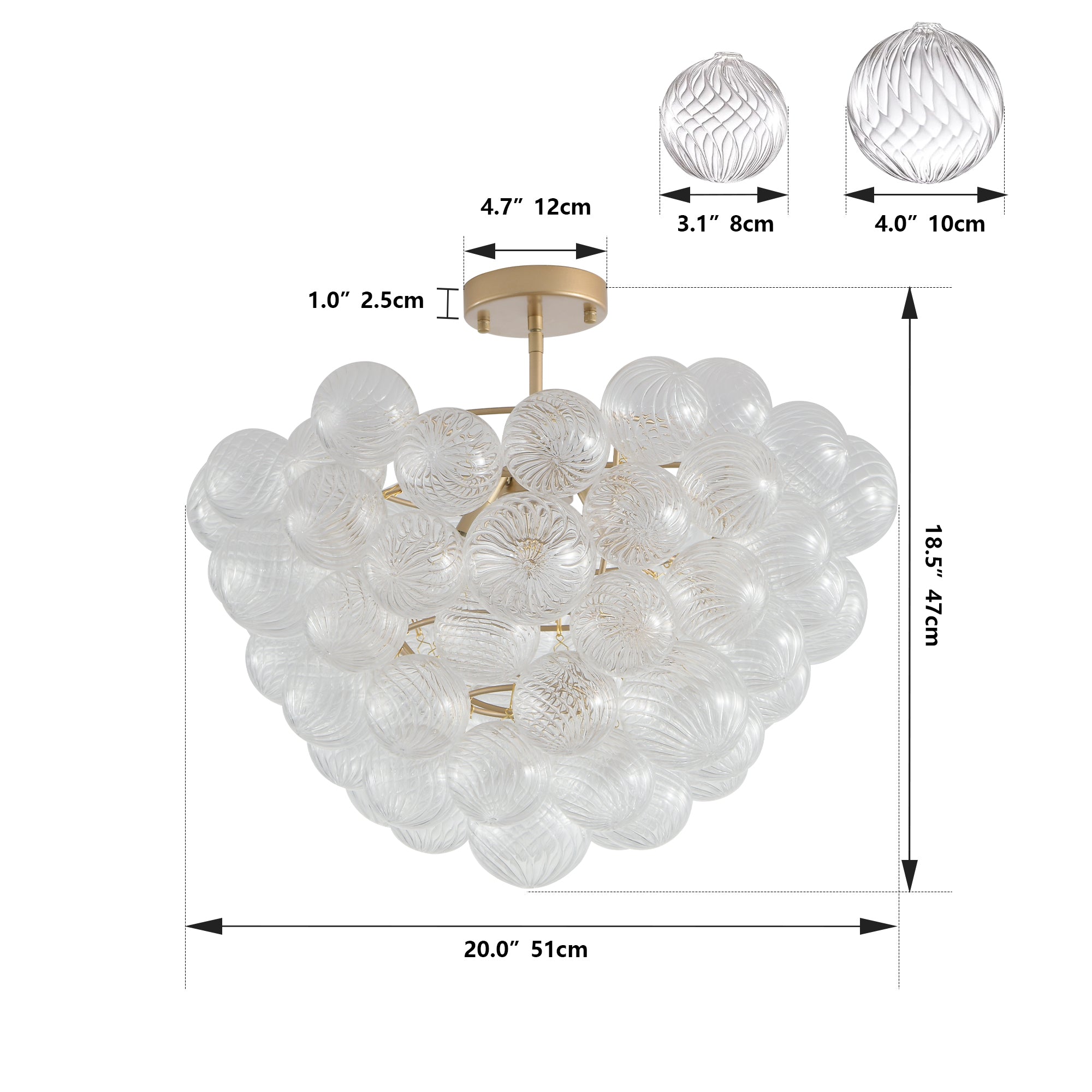 20-Inch Gold Ceiling Pendant Light with Threaded Clear Glass Globe