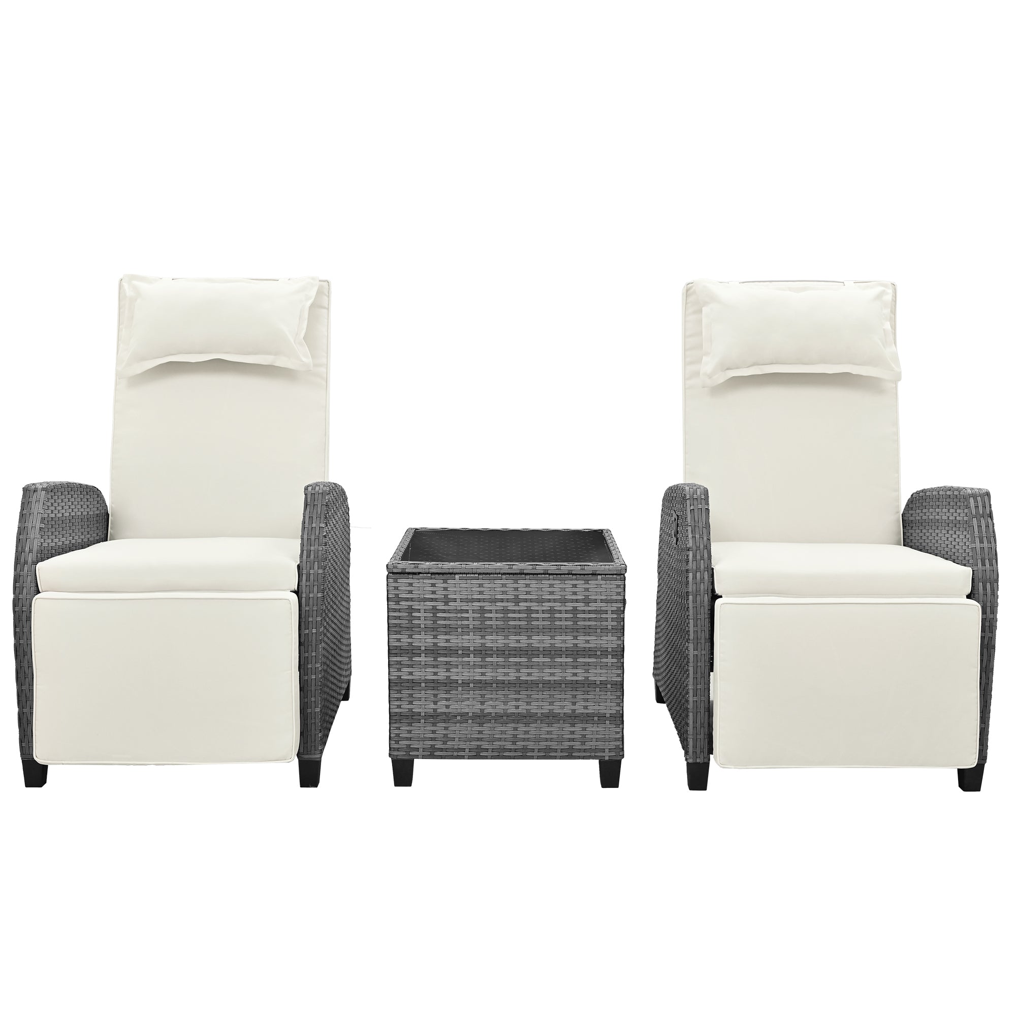 Outdoor Rattan Two-person Combination With Coffee Table, Adjustable,
