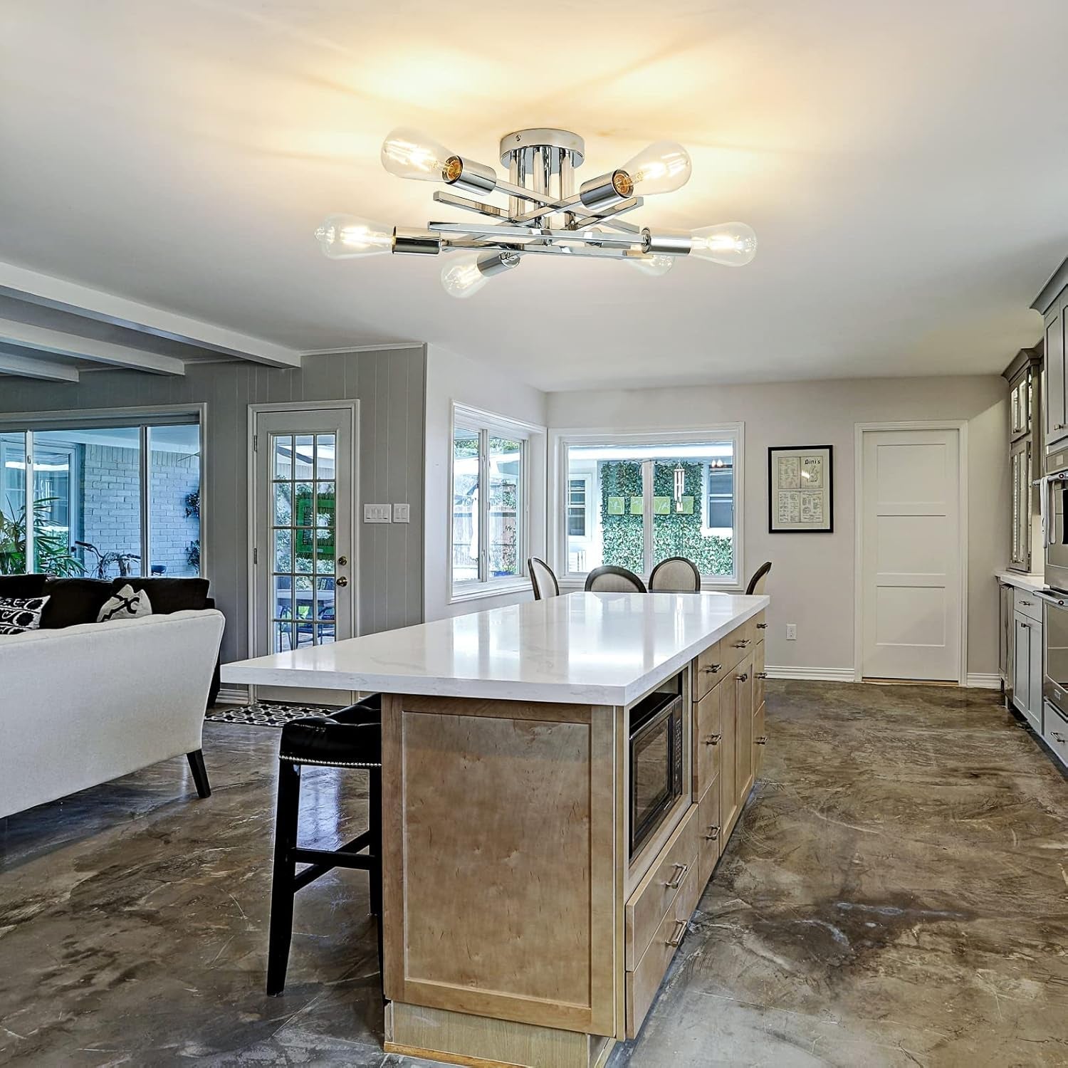 6-Lights Semi Flush Mount Ceiling Light Fixture Modern Chrome Matte