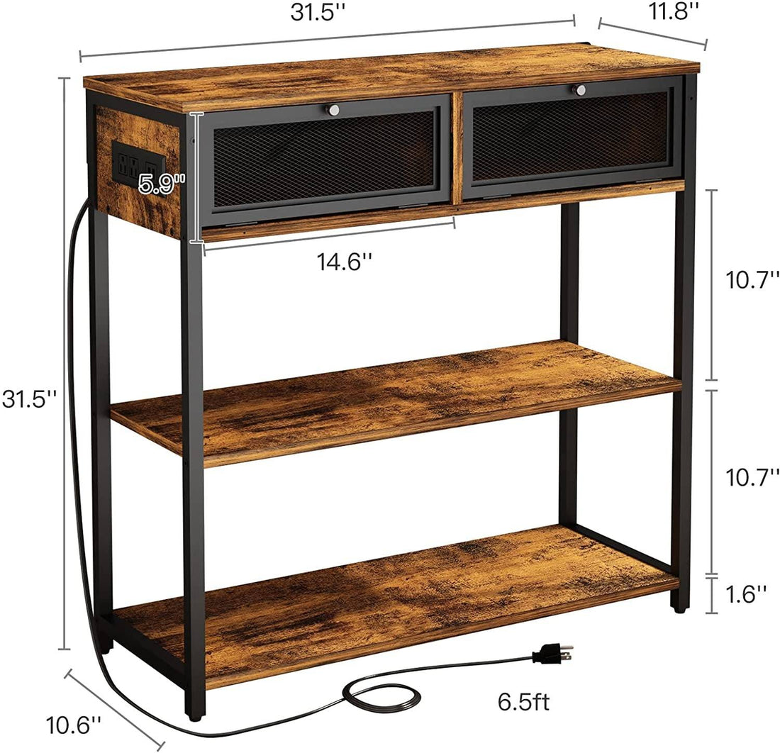 Charging Console Table with Storage Shelves