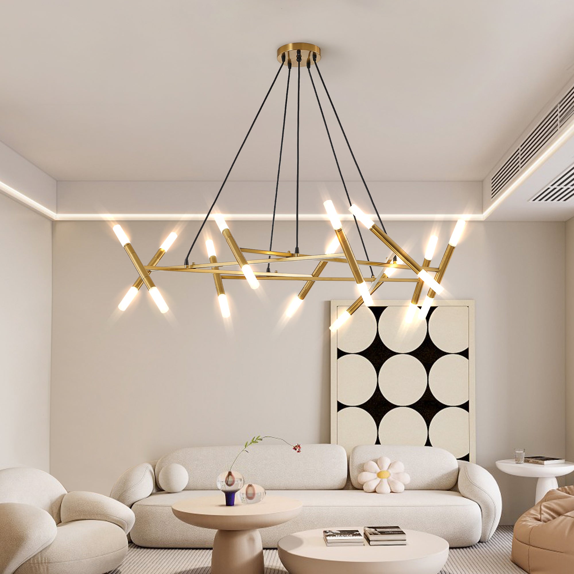 Golden Modern Chandelier Light Fixture, Branch Design with Frosted