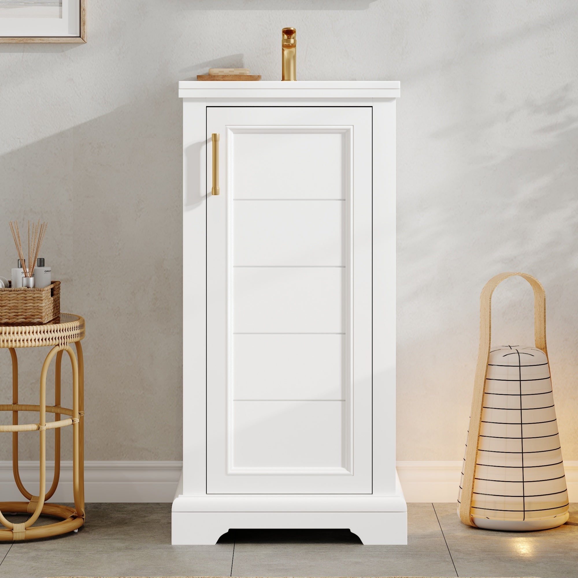 16-inch Bathroom Vanity with Ceramic Sink, Freestanding Single Vanity